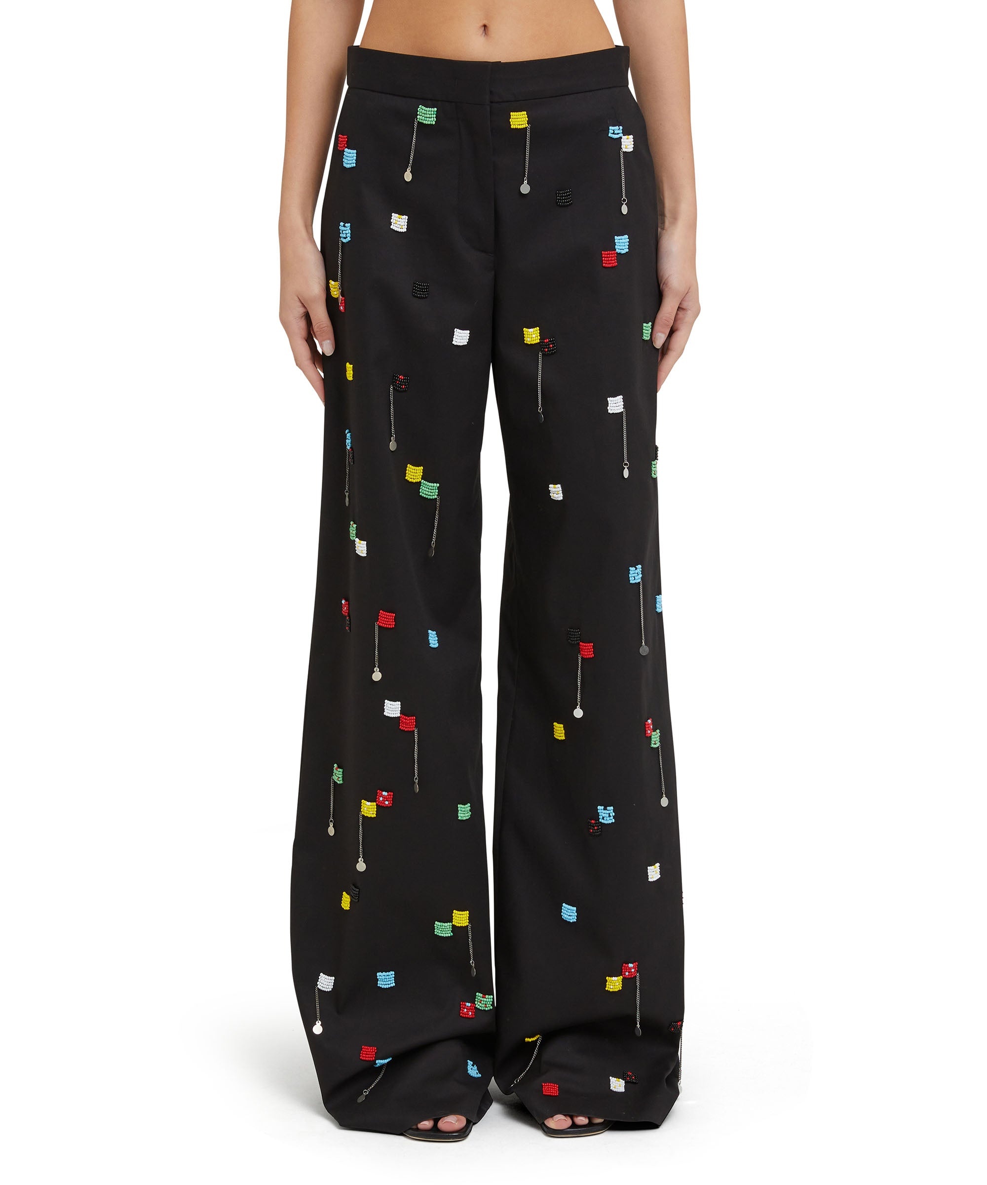 Stretch cotton gabardine roomy pants with embroidered beads - 2