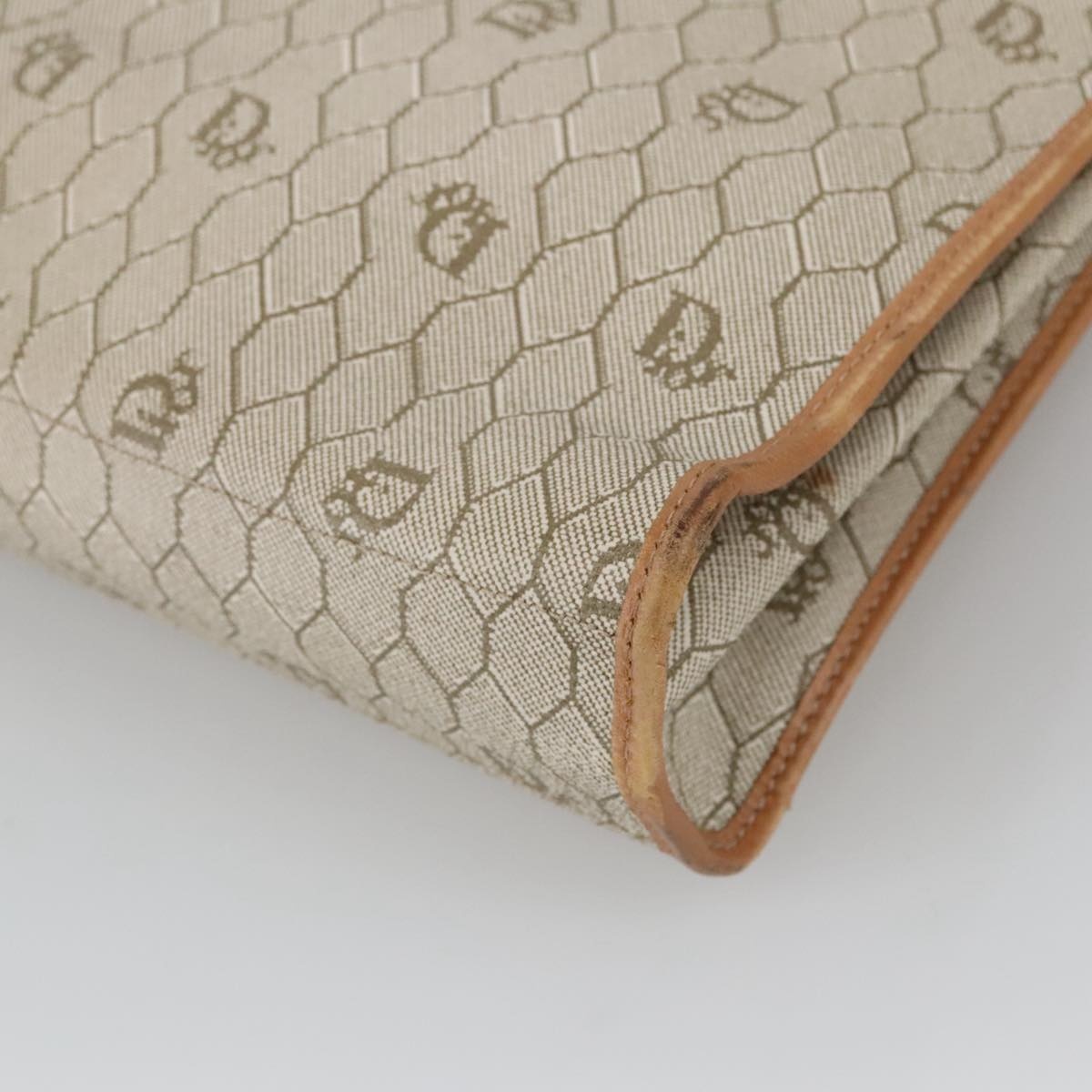 DIOR Honeycomb Canvas Hand Bag Leather Beige Gold - 14