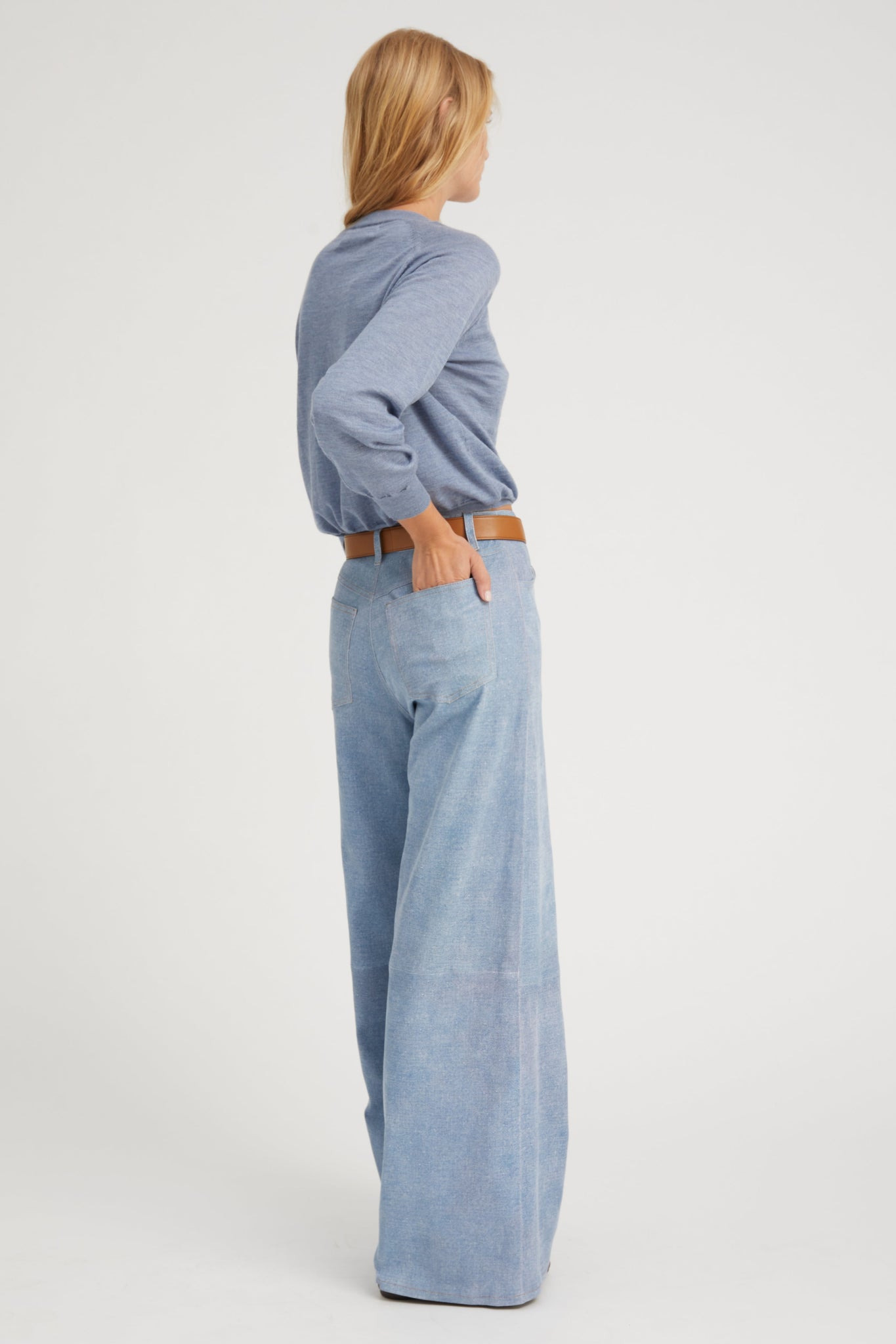 VINTAGE DENIM SUEDE 5 POCKET WIDE LEG - 4