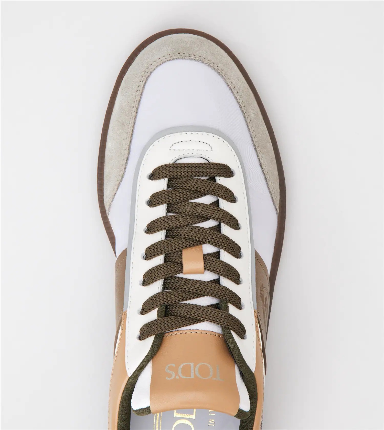 TOD'S TABS SNEAKERS IN LEATHER AND FABRIC - WHITE, BEIGE, GREY - 4