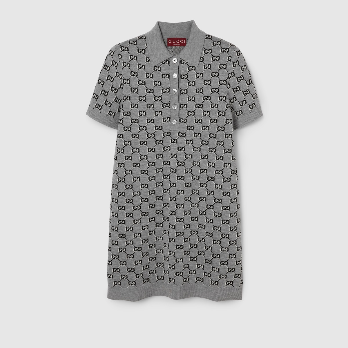 Wool jacquard polo dress with GG Shadow - 1