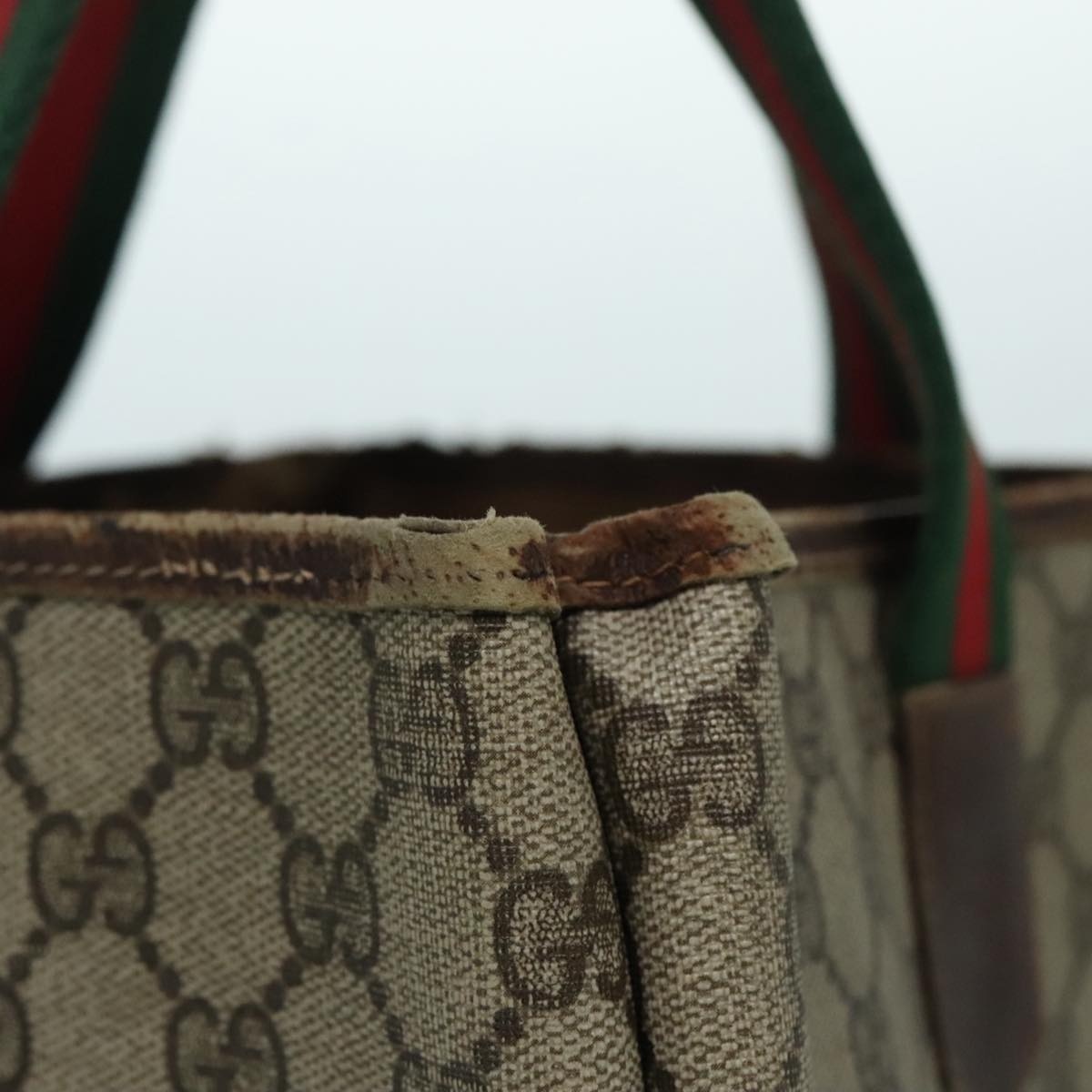 GUCCI GG Supreme Web Sherry Line Tote Bag Pvc Leather Beige 38 38 - 5