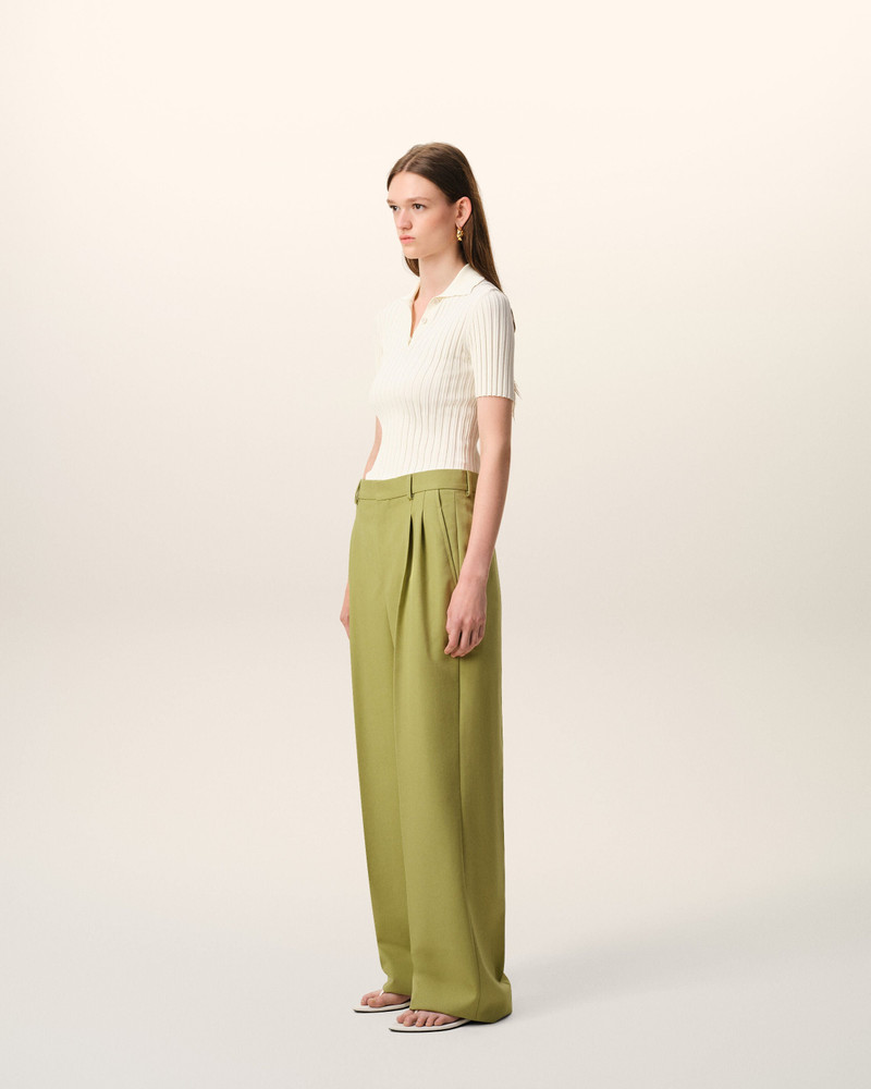 GREEN NEW WOOL LOW WAIST WIDE TROUSERS 6