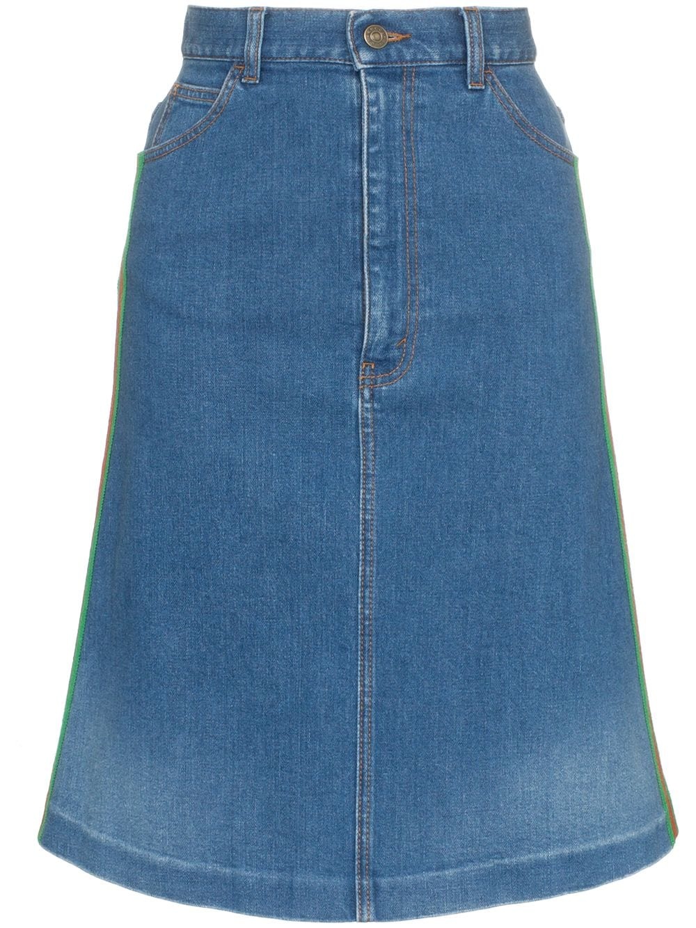 contrast side stripe A-line denim skirt - 1