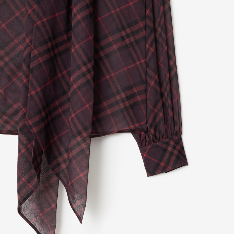 Check Silk Scarf Blouse 4