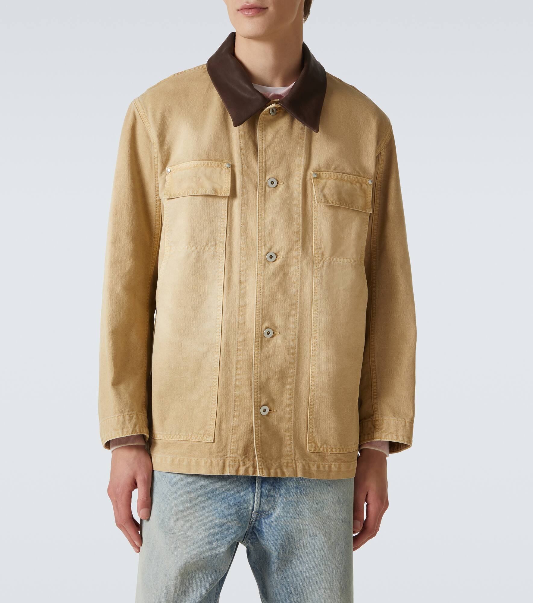 Leather-trimmed cotton blouson - 3