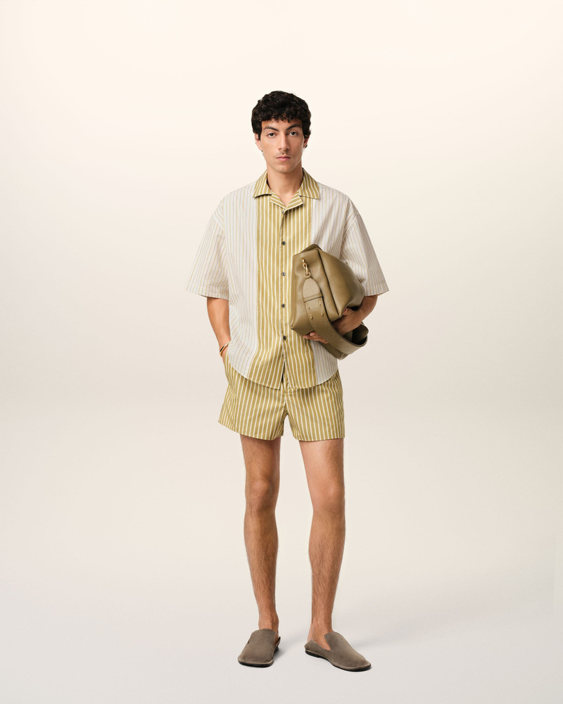 WHITE AND KHAKI COTTON SHORT SLEEVE BOXY SHIRT - 1