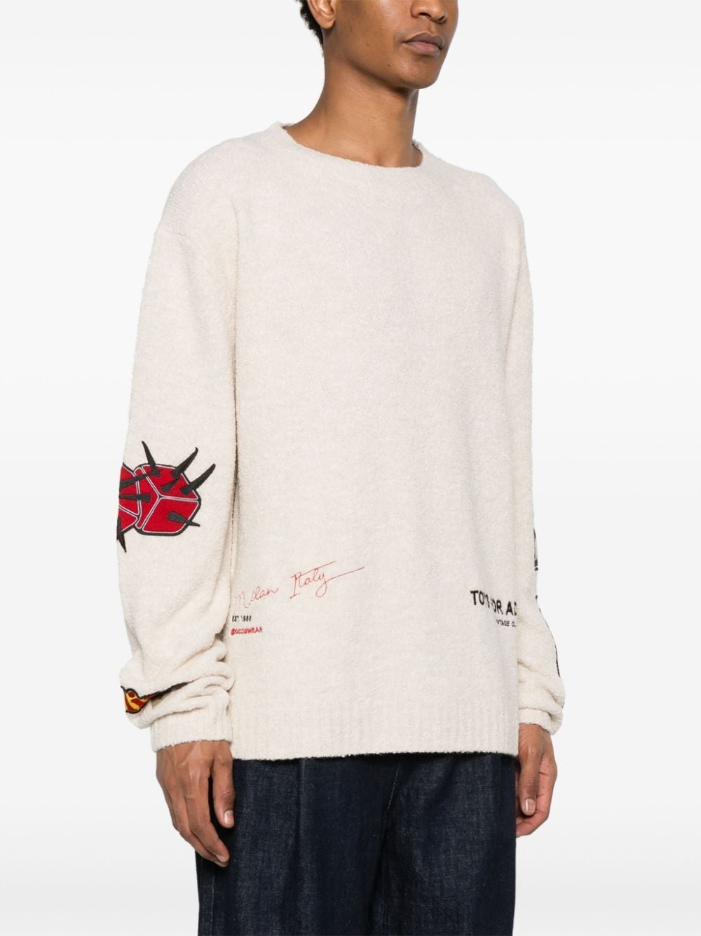 patch-detailing bouclé sweater - 3