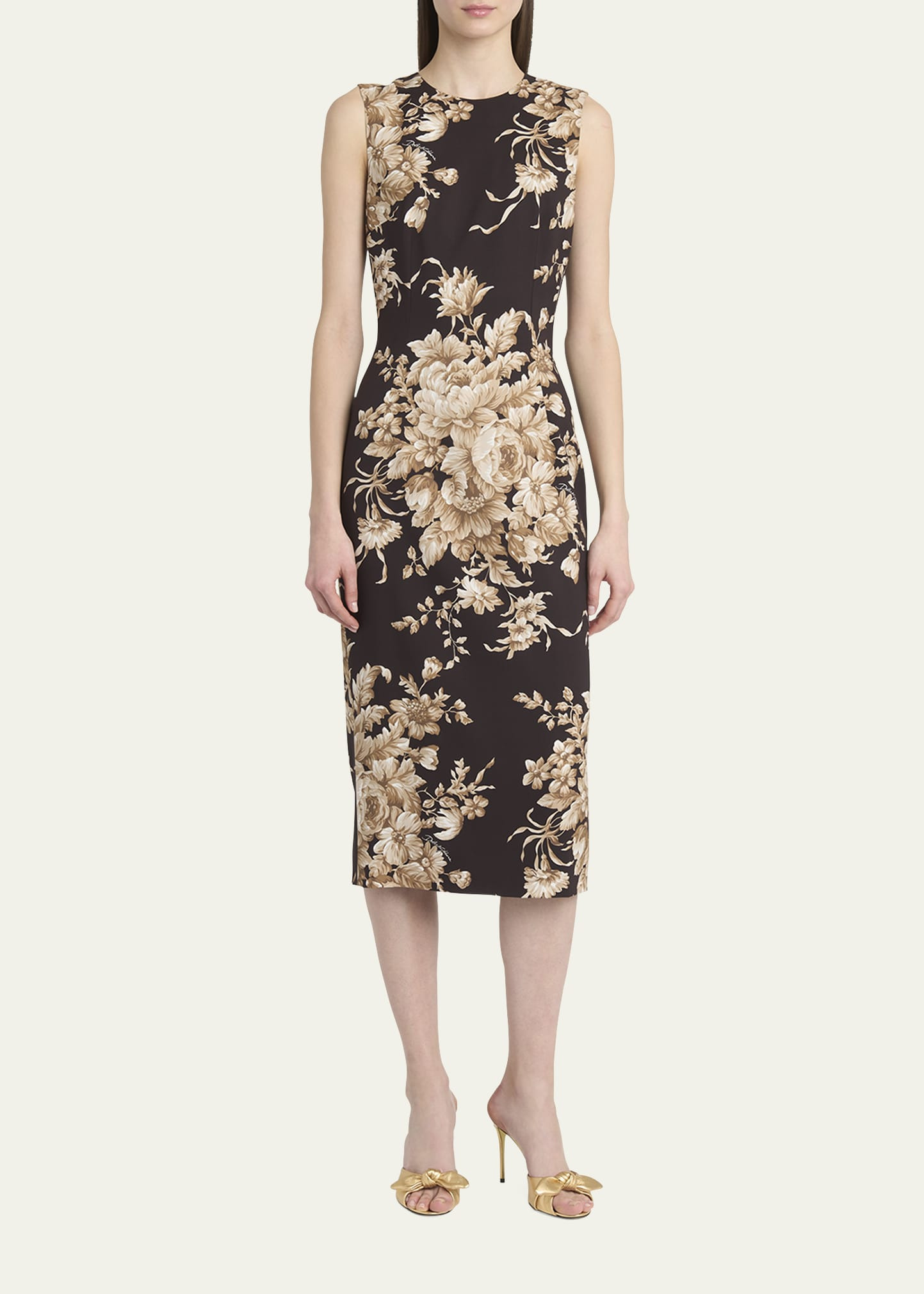Rose Cretonne Charmeuse Sleeveless Midi Dress - 2