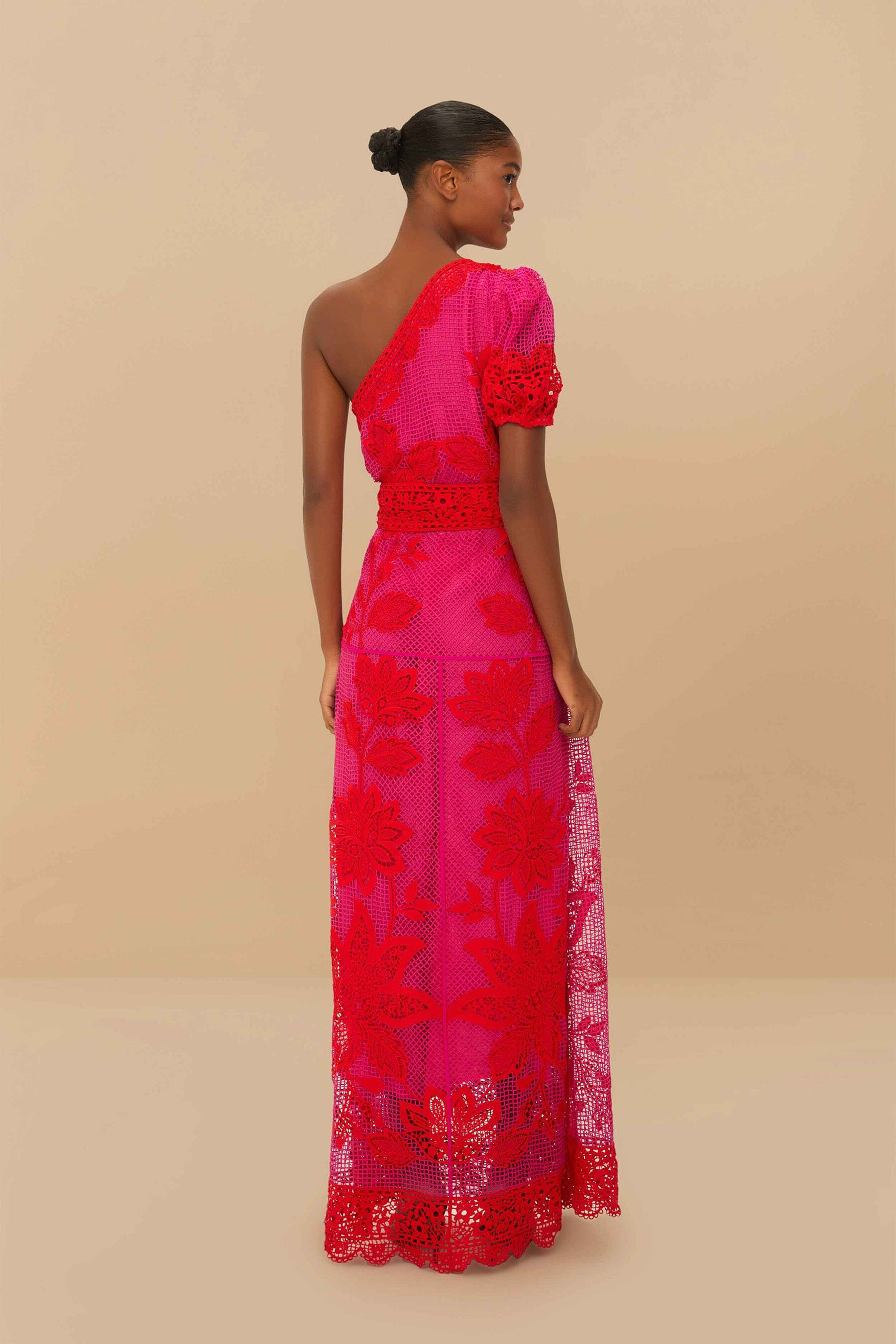 Bicolor Guipure One-Shoulder Maxi Dress - 4