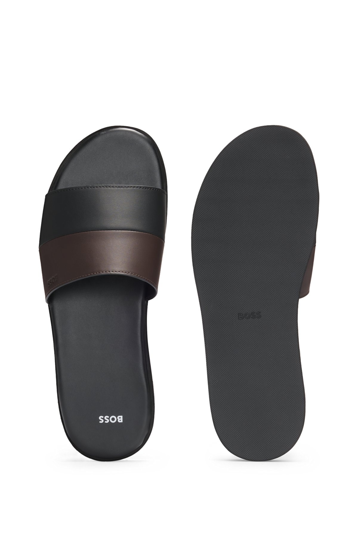 FAUX-LEATHER SLIDES WITH TWO-TONE STRAP - 4