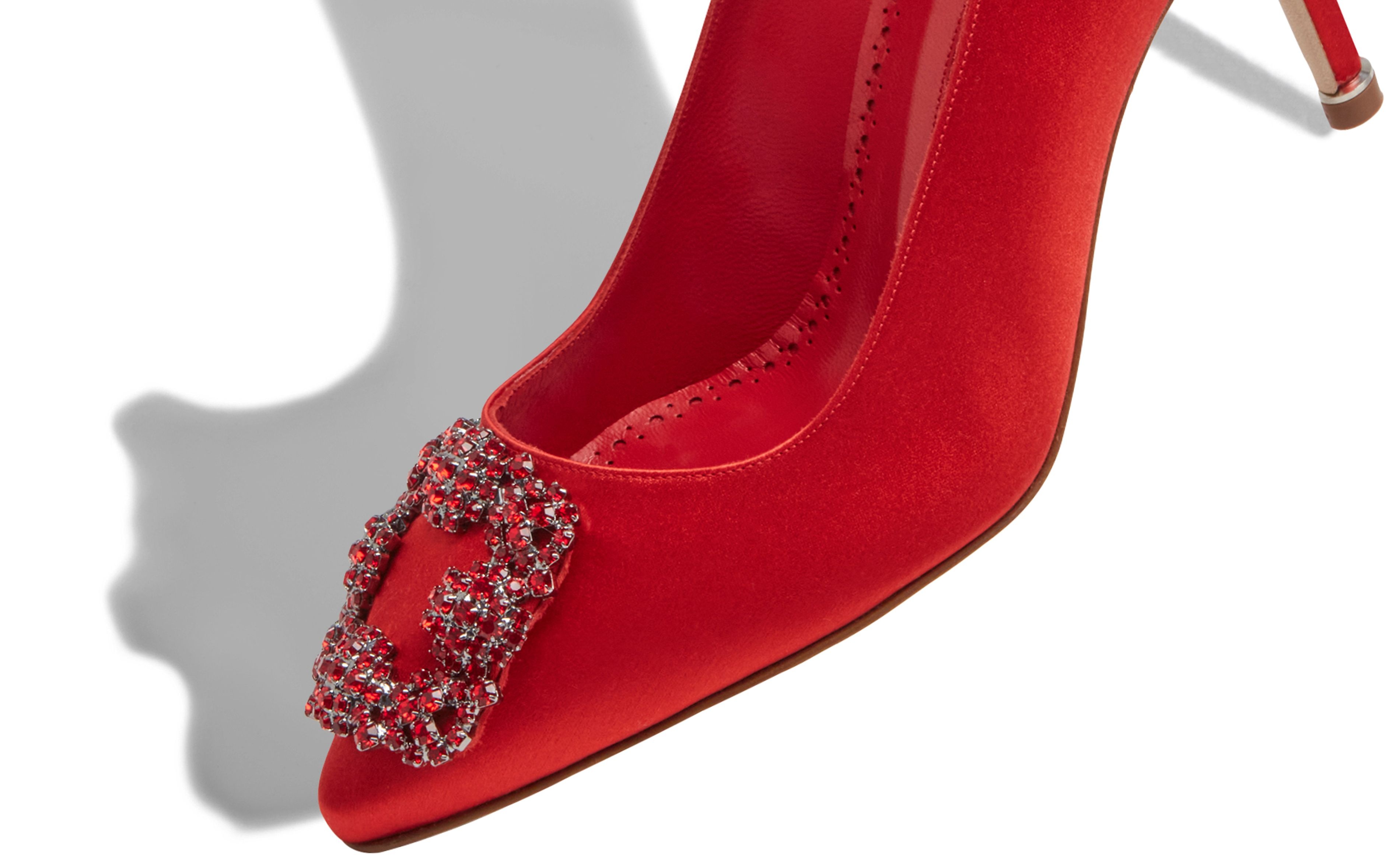 Red Satin Jewel Buckle Pumps - 4