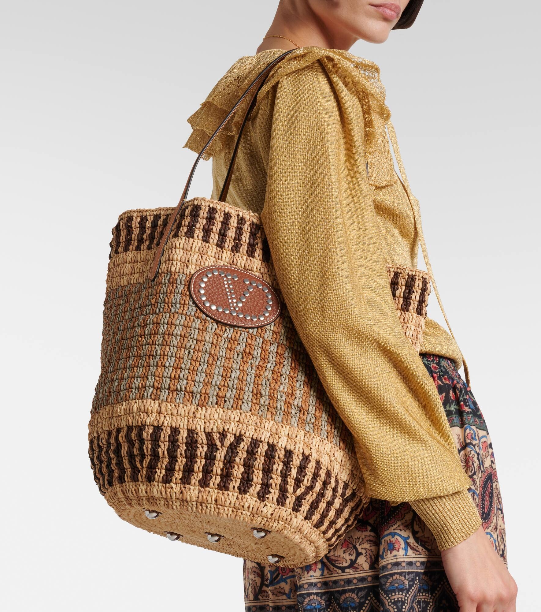 VLogo Signature Large raffia tote bag - 2