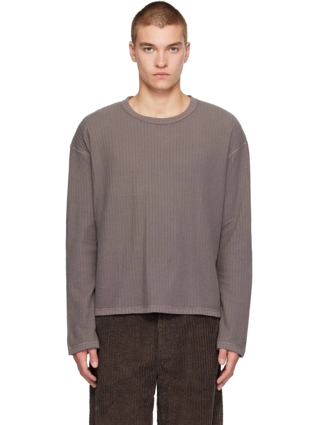 Gray Reverse Rib Sweater - 1