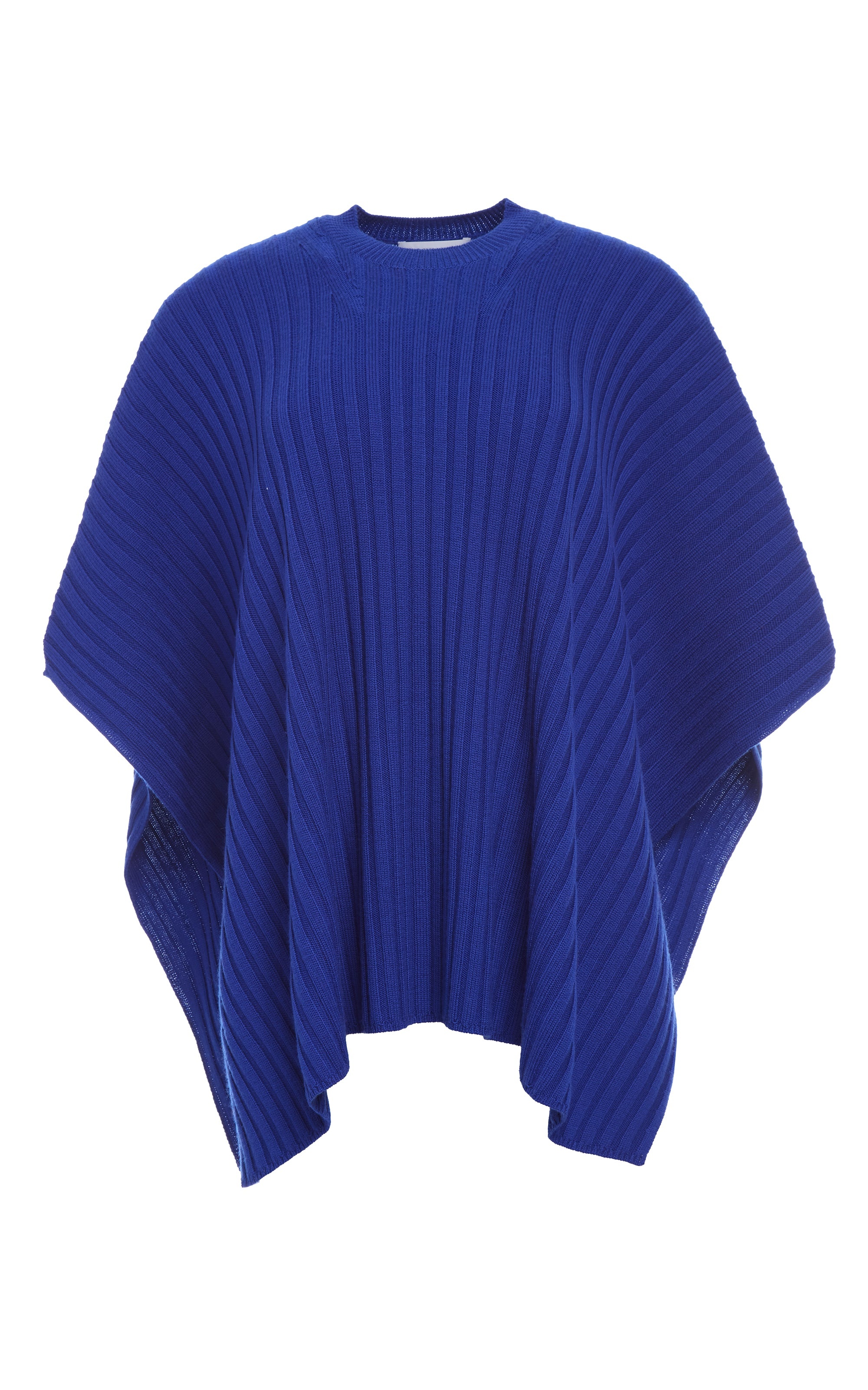 Baron Knit Cropped Poncho in Cobalt Merino Wool Cashmere - 1
