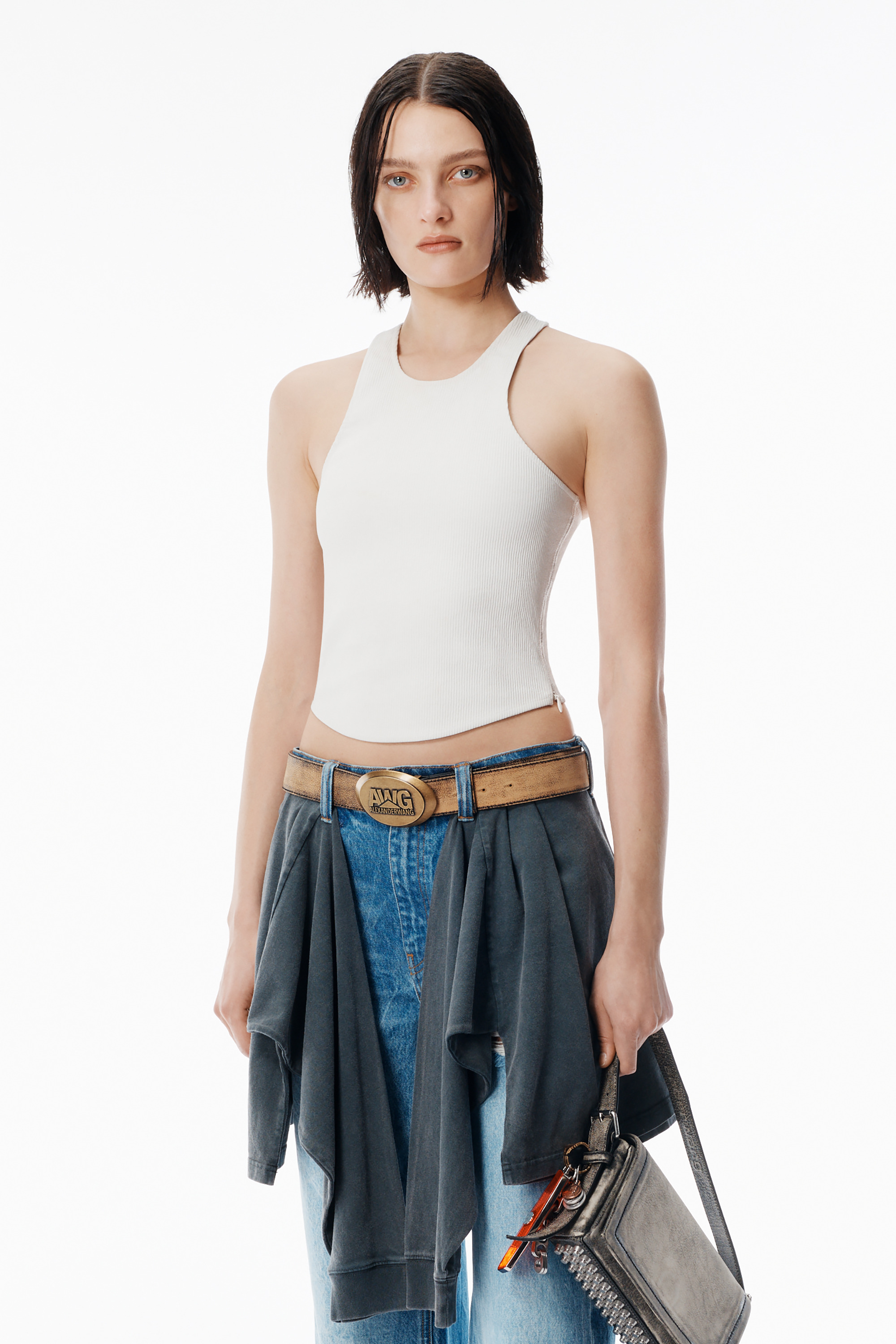 White Stretch Leather Tank - 2