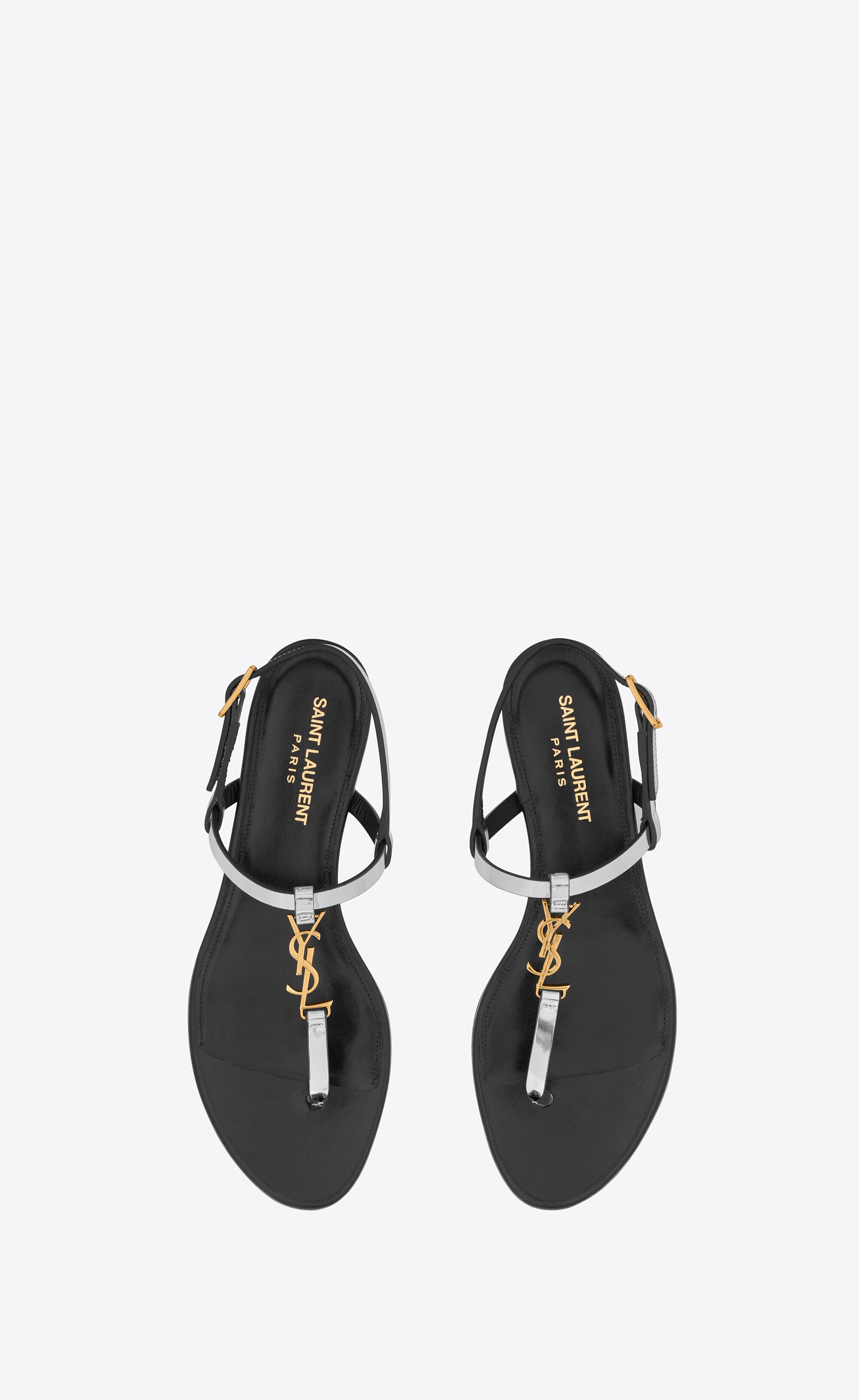 cassandra flat sandals in reflective leather with gold-tone monogram - 2