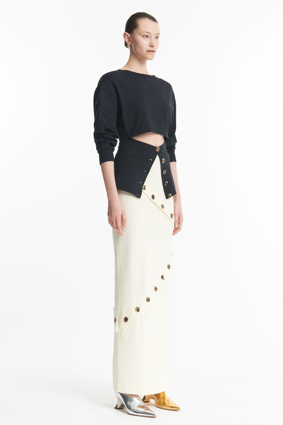 FITTED JERSEY MAXI SKIRT IVORY - 2