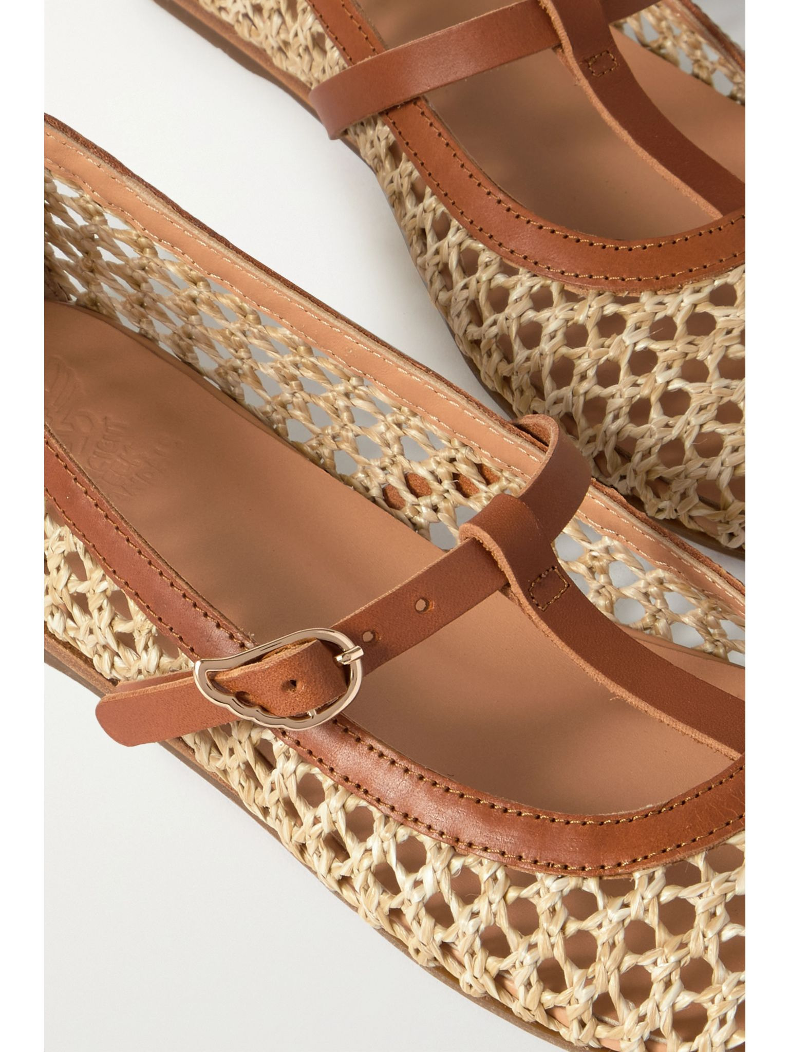 Aerati leather-trimmed woven raffia ballet flats Neutral - 4