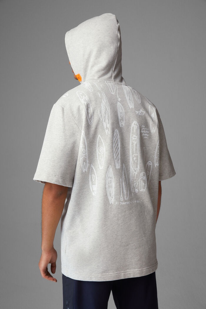 Henley Short-sleeved hoodie in Light gray/Orange - 3