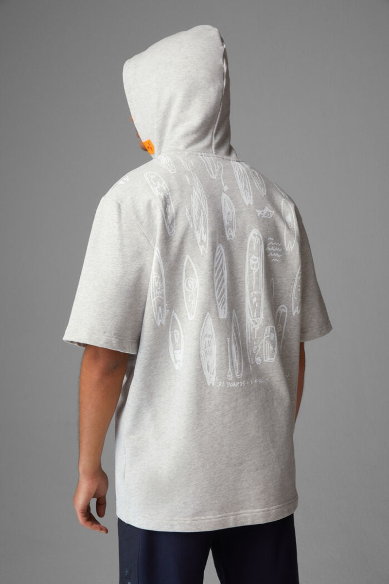 Henley Short-sleeved hoodie in Light gray/Orange 3