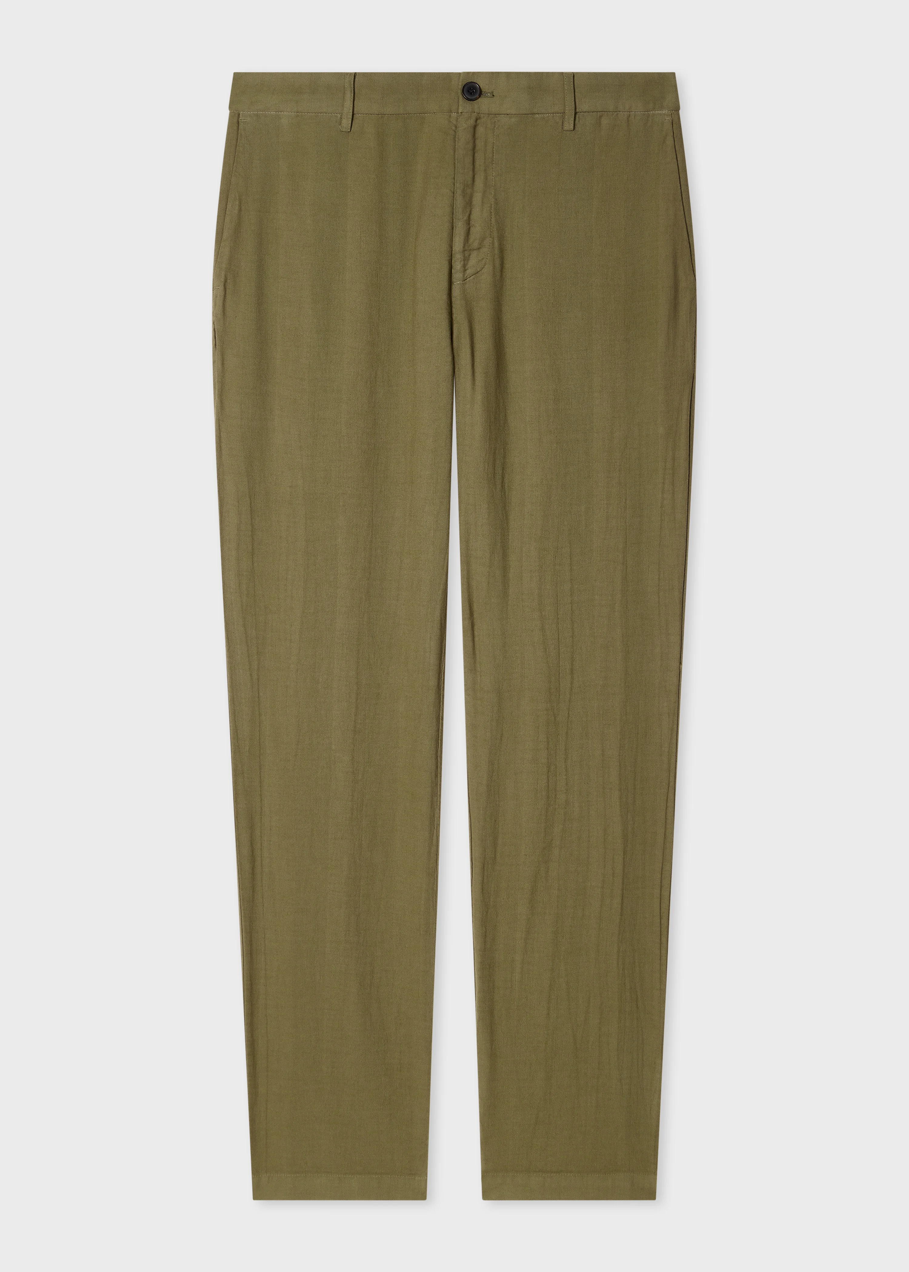 Khaki Green Cotton-Linen Trousers - 1
