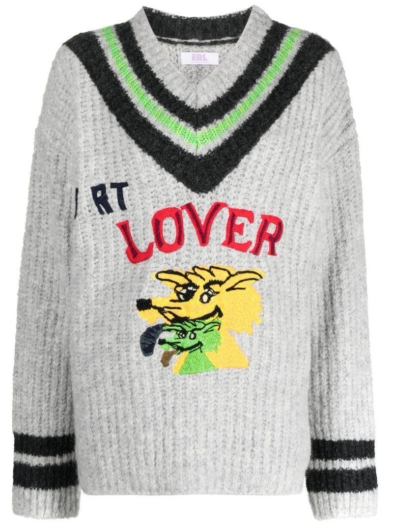 embroidered V-neck jumper 1