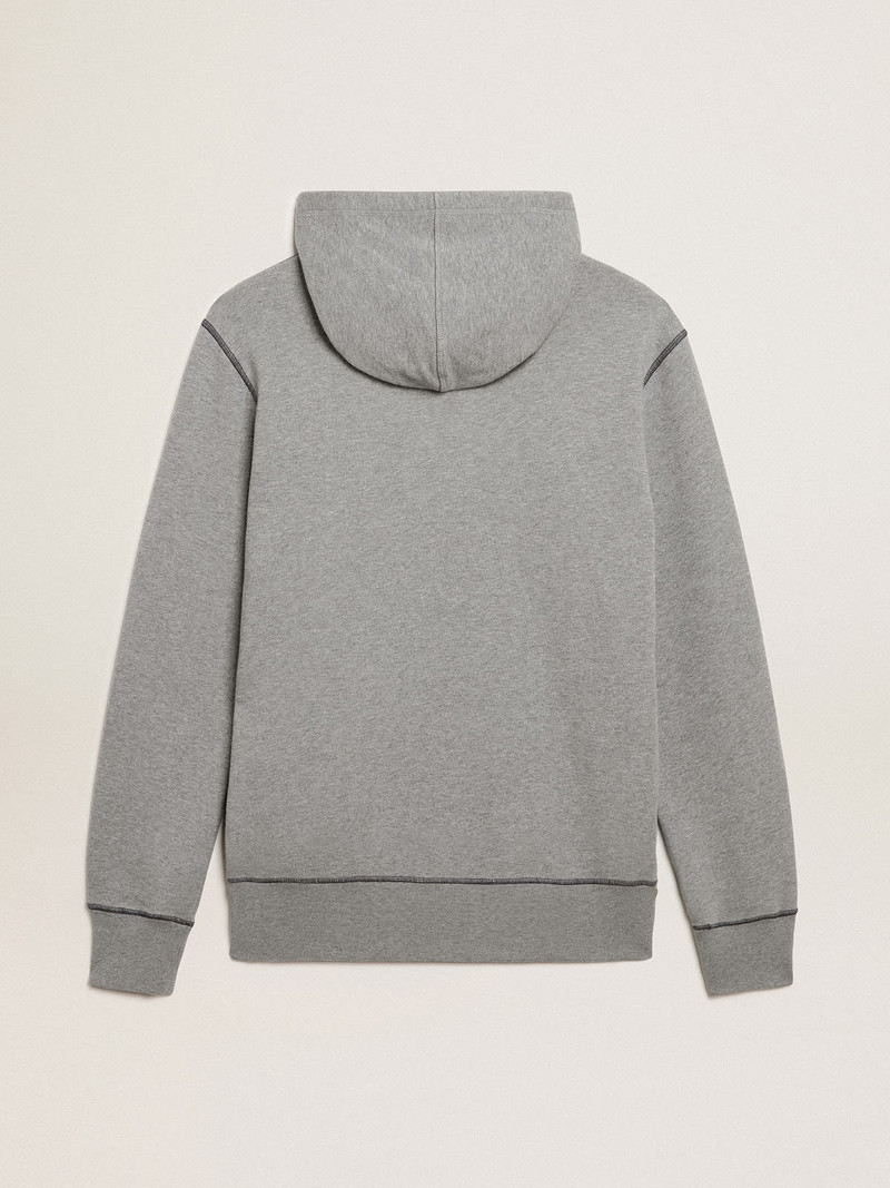 Gray melange cotton sweatshirt with hood 6