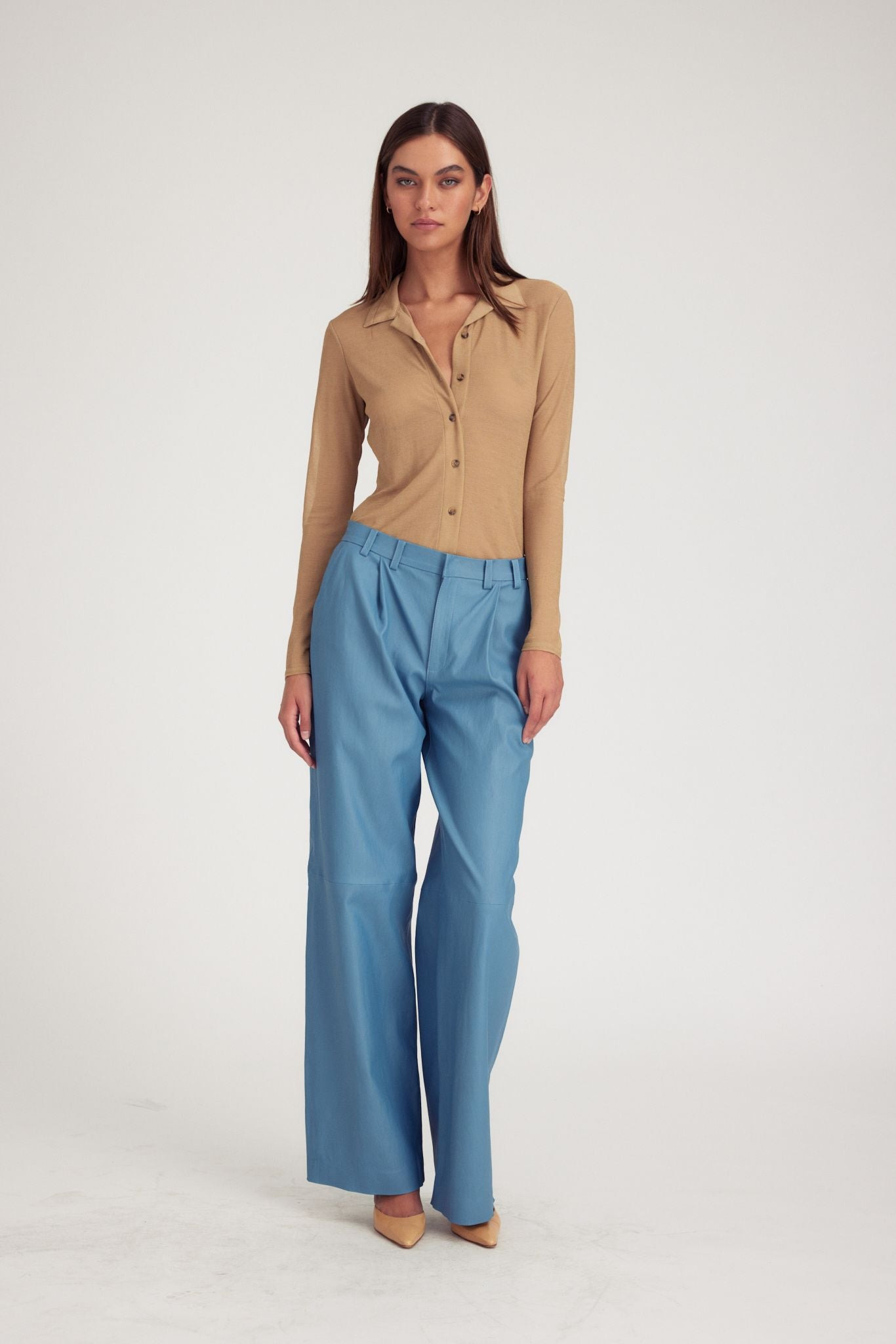 KHAKI KNIT MESH BUTTON DOWN - 3