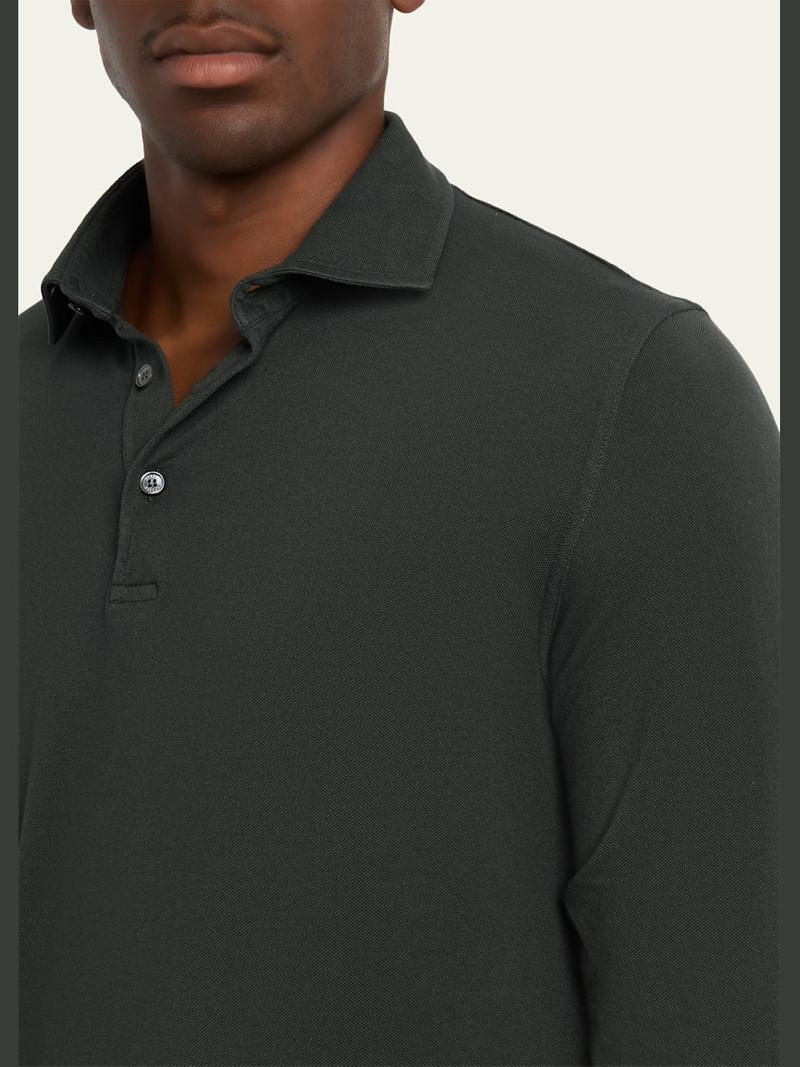 Men's Giza Cotton Long-Sleeve Pique Polo Shirt 5