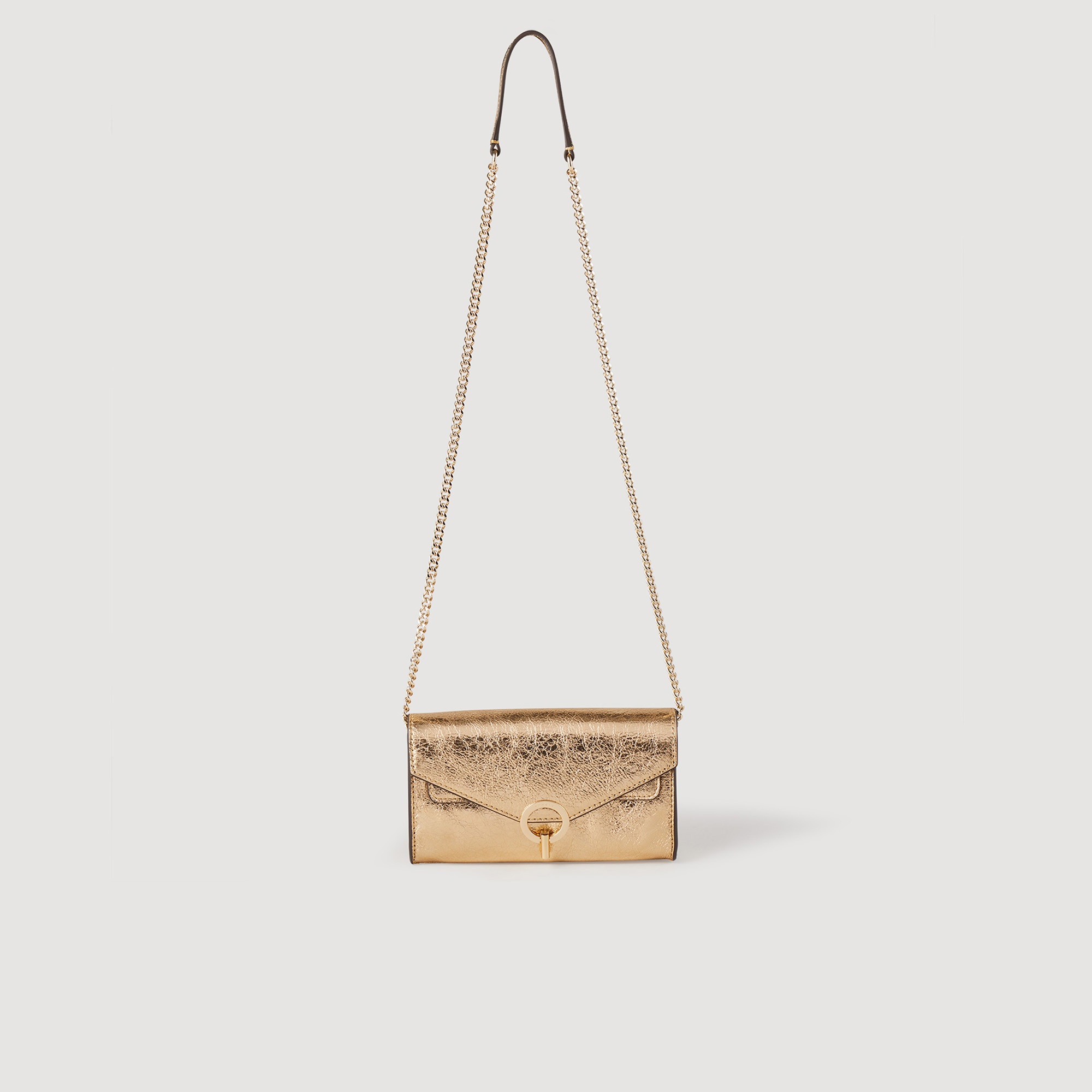 Gold leather clutch bag - 1