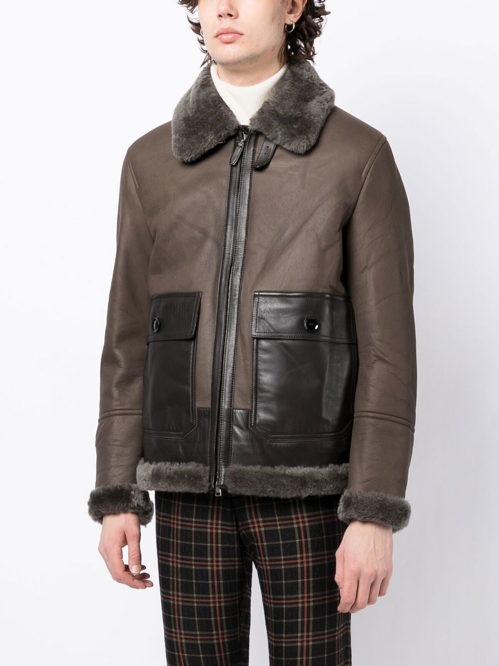 shearling  panelled lambskin jacket - 3