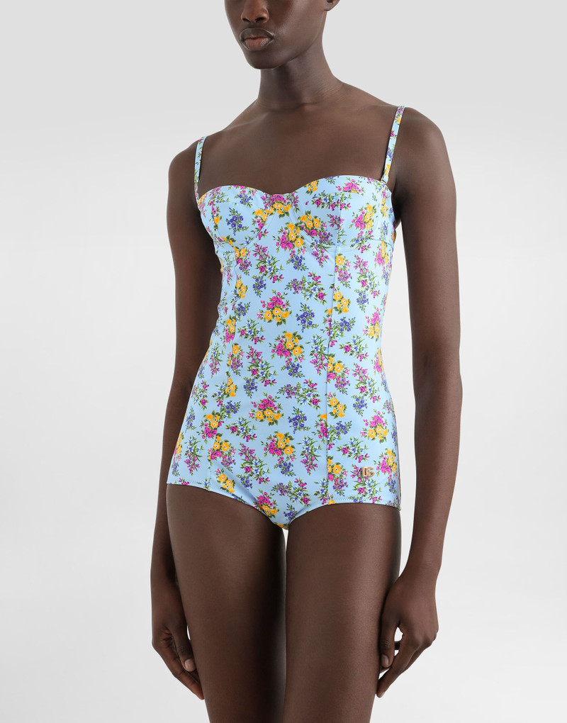 Dolce & Gabbana Small floral-print balconette one-piece swimsuit outlook