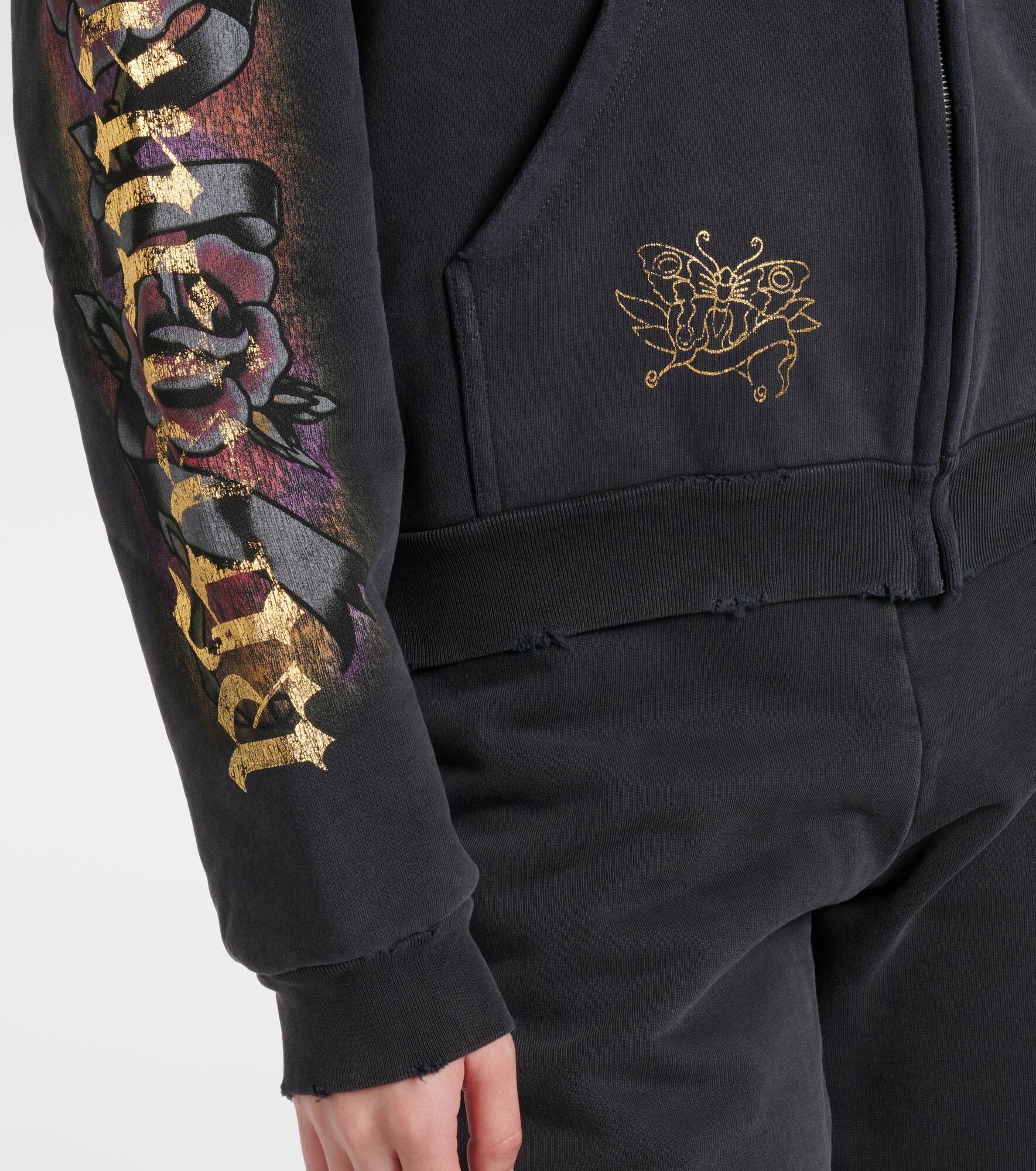 Tacky Tattoo distressed cotton fleece hoodie - 5