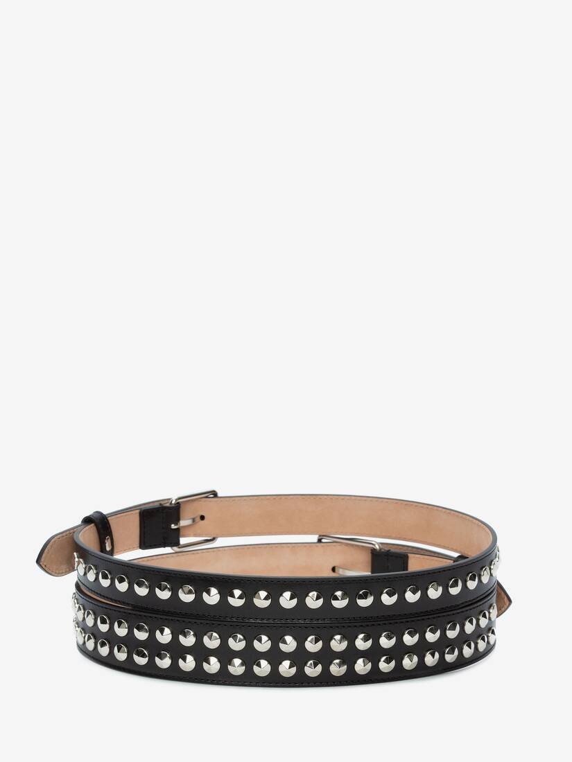 Studded Double Belt in Black - 2