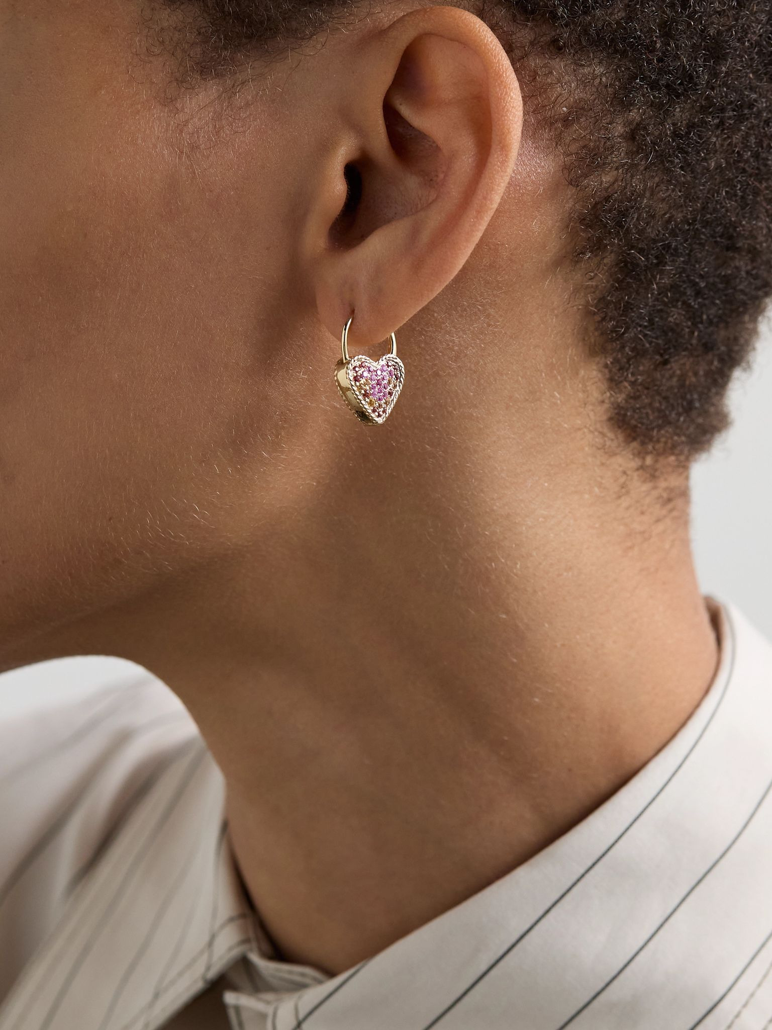 Créole Cadenas Coeur 9-karat gold sapphire single earring Multi - 2