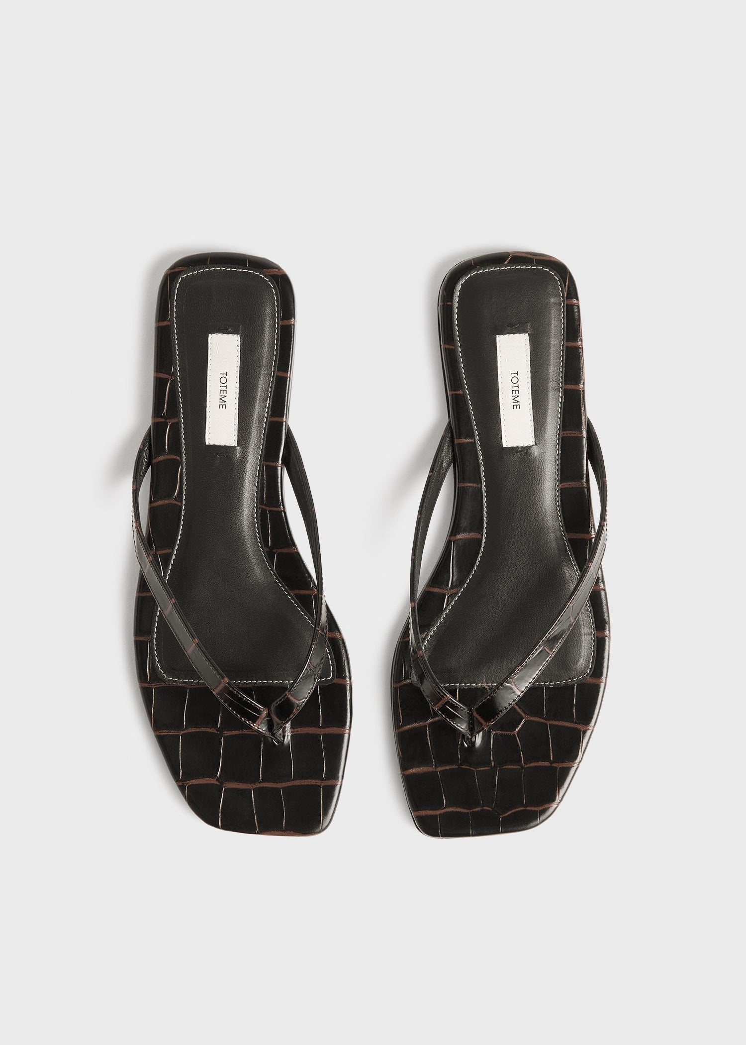 Croco-embossed flip flops dark brown - 3
