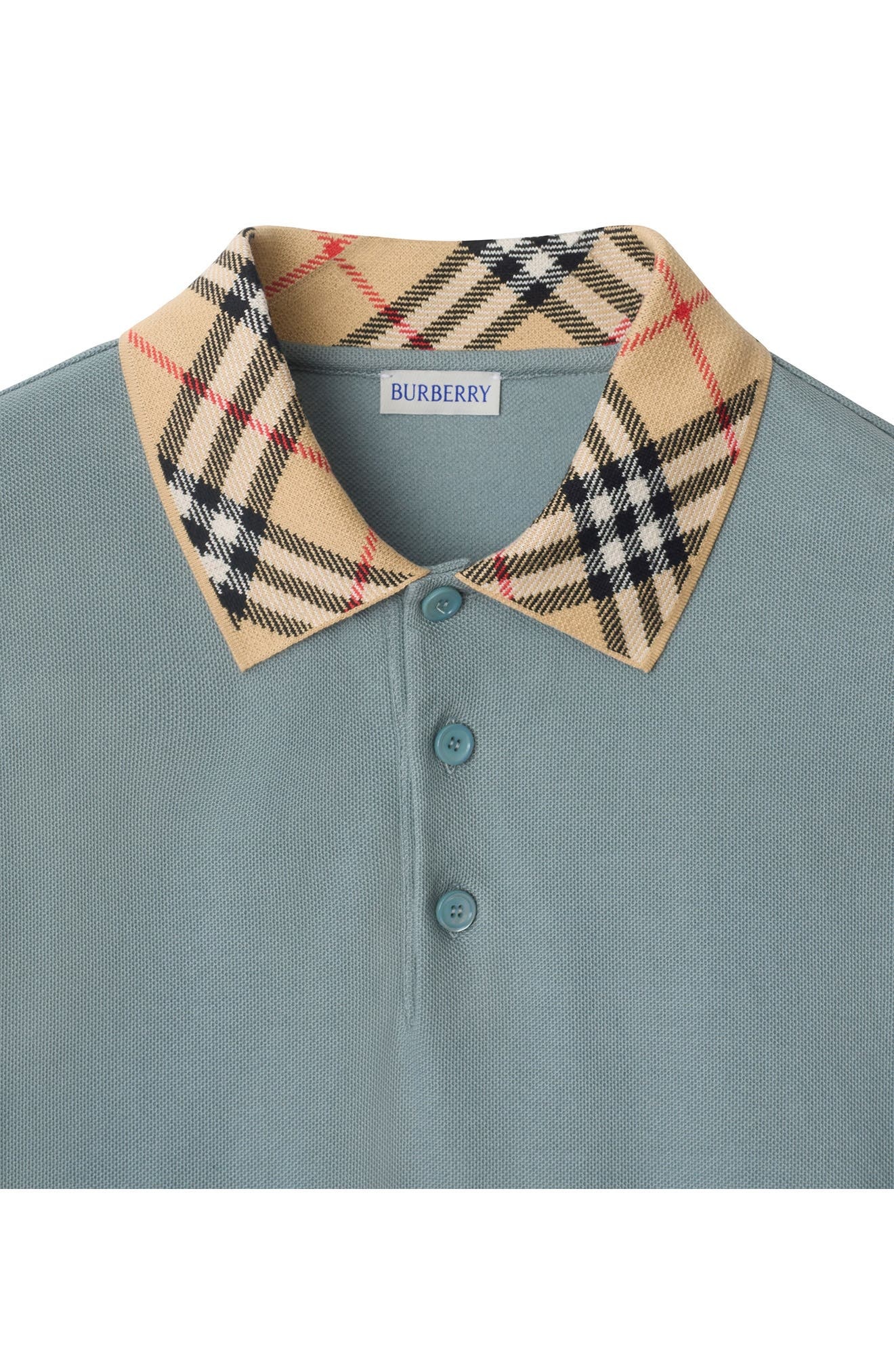 burberry Check Trim Cotton Piqué Polo in Gale at Nordstrom - 5