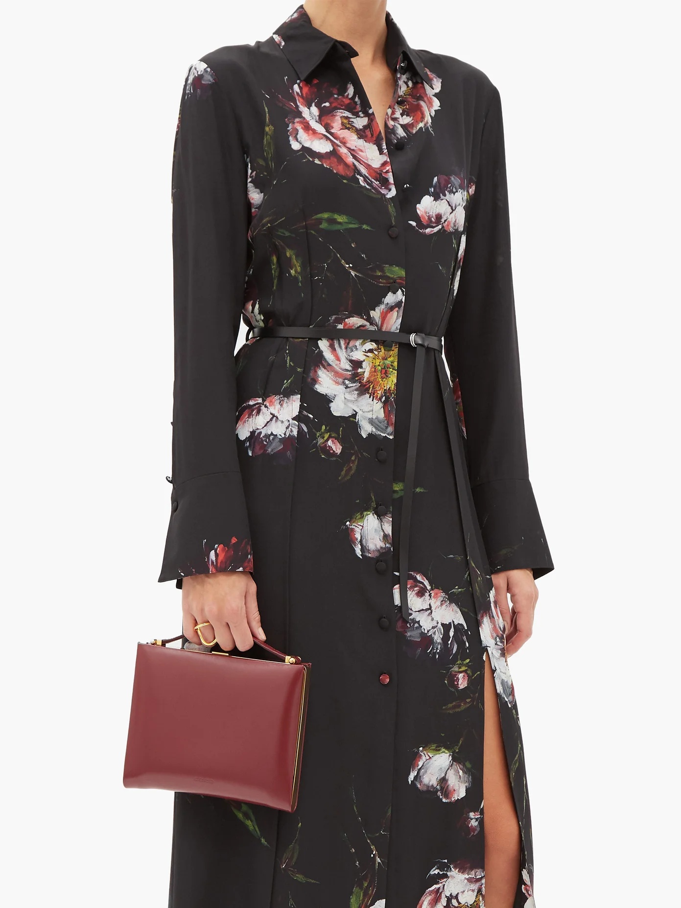 Edith belted floral-print silk shirt dress - 6