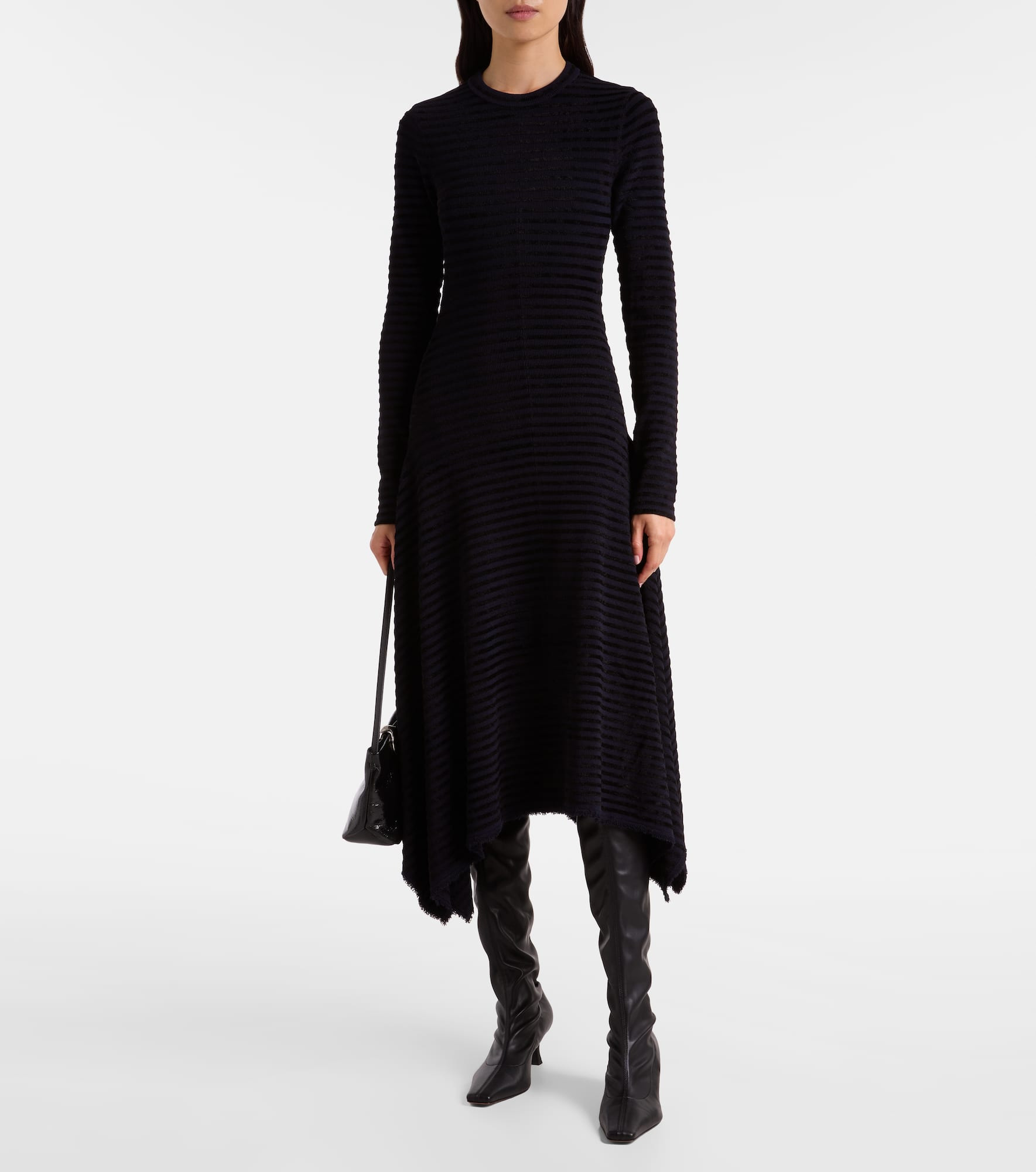 Striped knitted asymmetric midi dress - 2