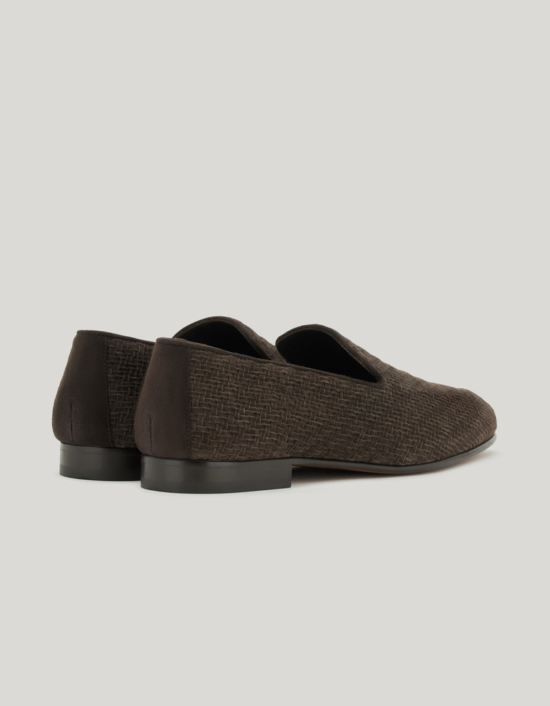 Canali BROWN WOVEN SUEDE SLIP-ONS WITH LEATHER AND RUBBER SOLE outlook