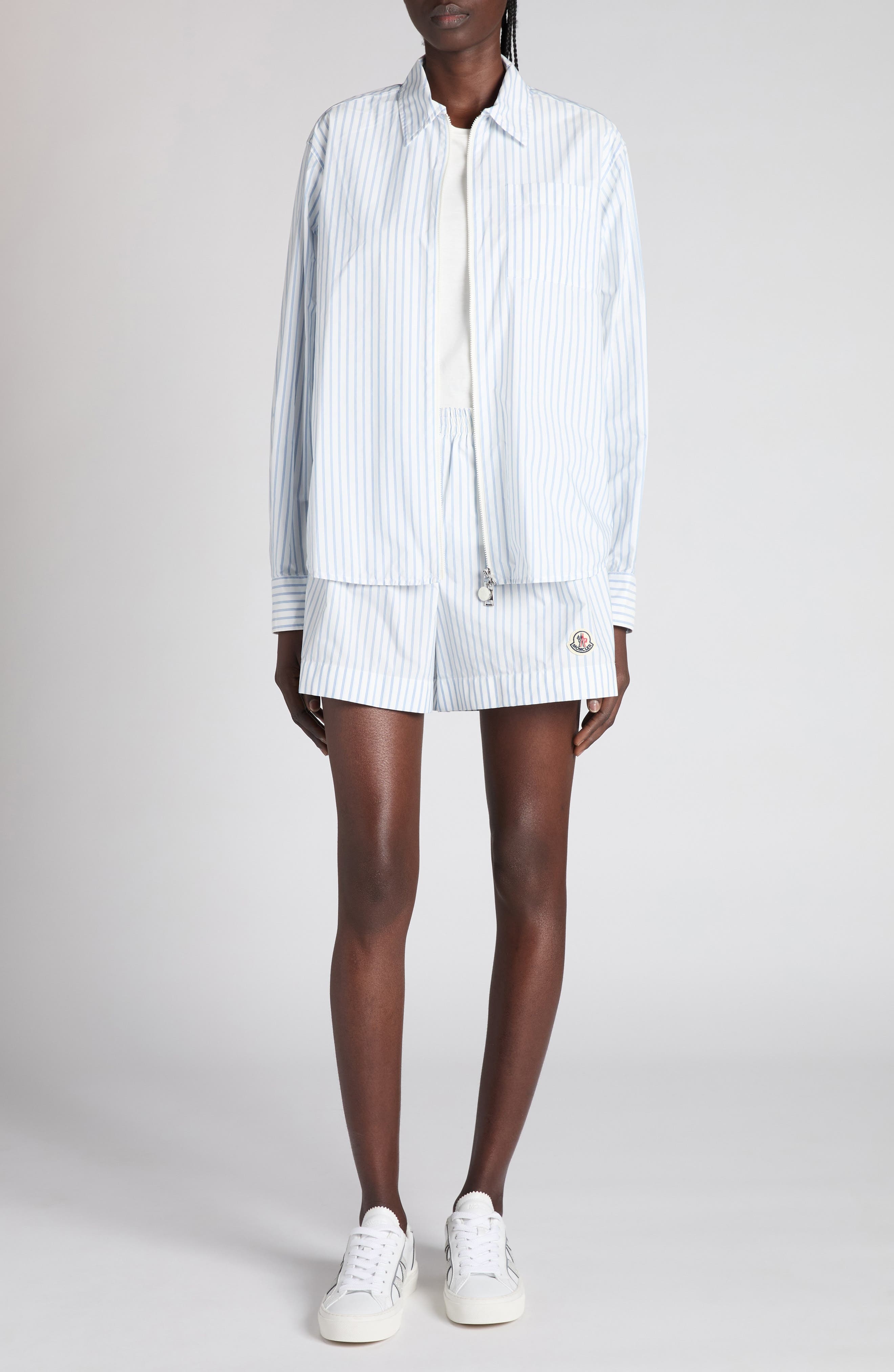 Moncler Stripe Logo Patch Shorts in Panna at Nordstrom - 2
