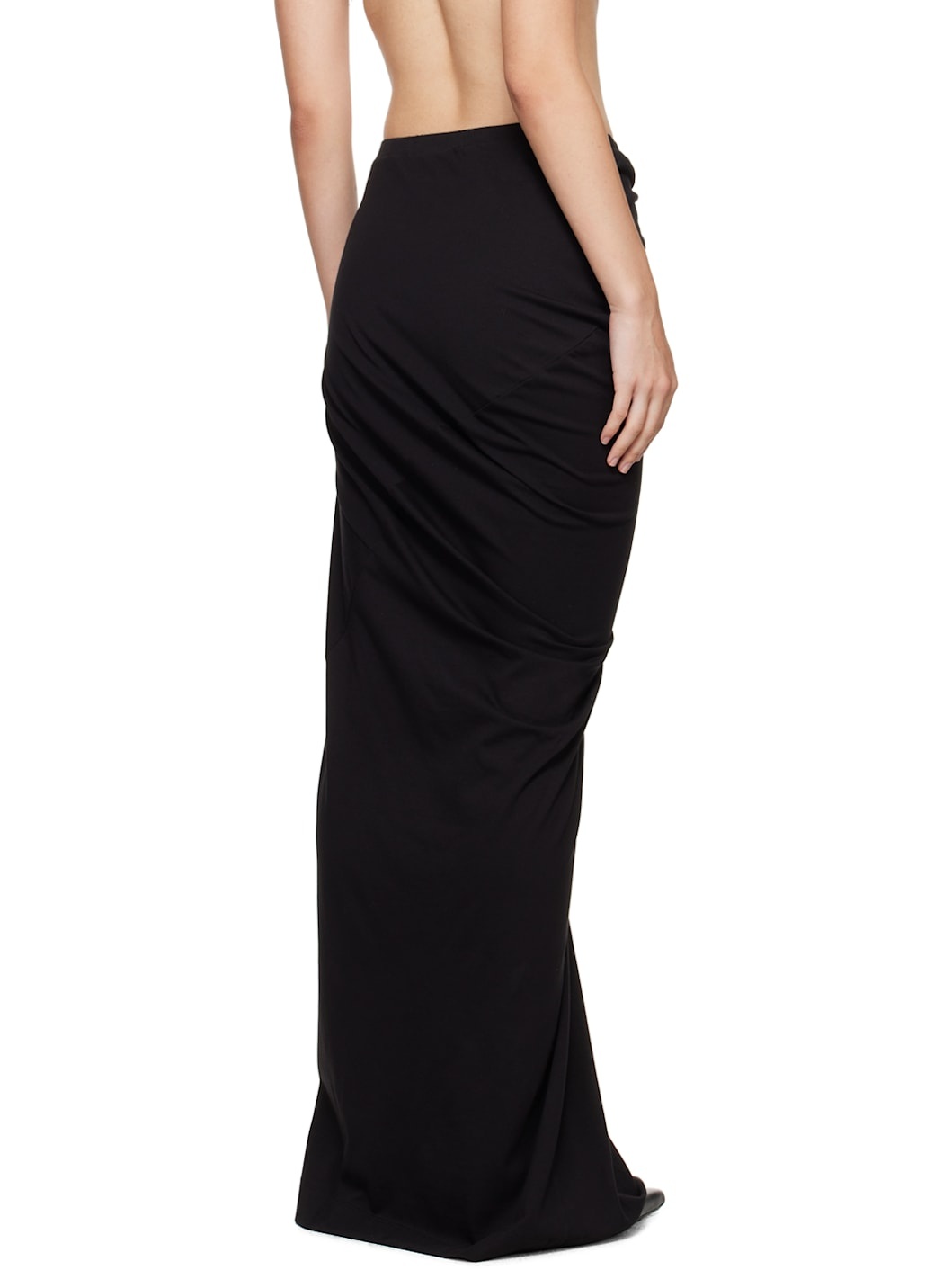 Black Draped Cotton Maxi Skirt - 3