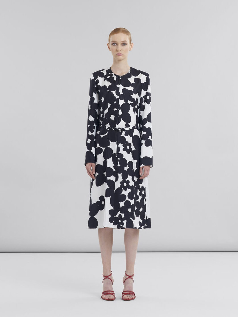 Marni BLACK AND WHITE DILLES PRINT SILK DRESS outlook