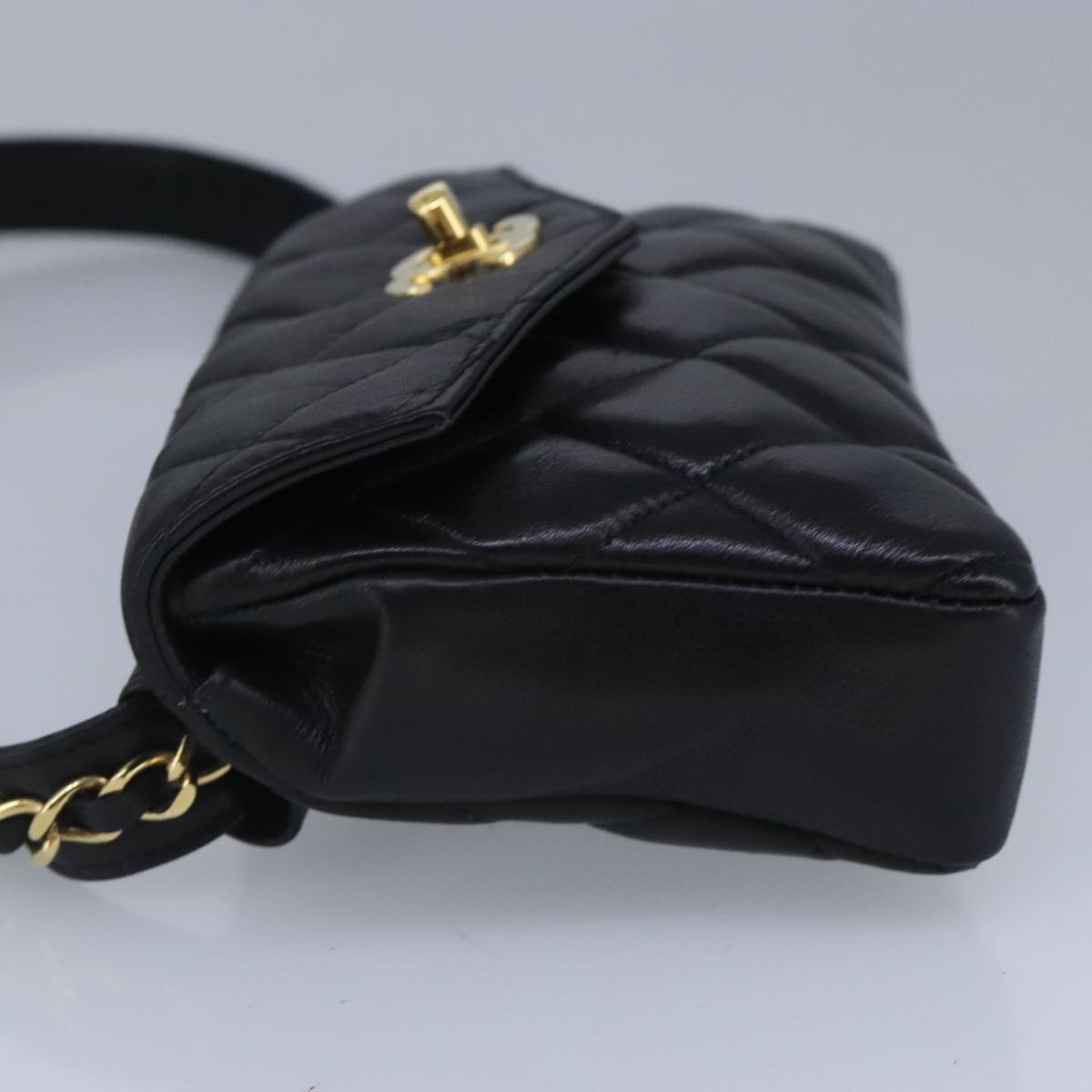 CHANEL Matelasse Chain Waist Bag Lamb Skin Black Gold CC - 3