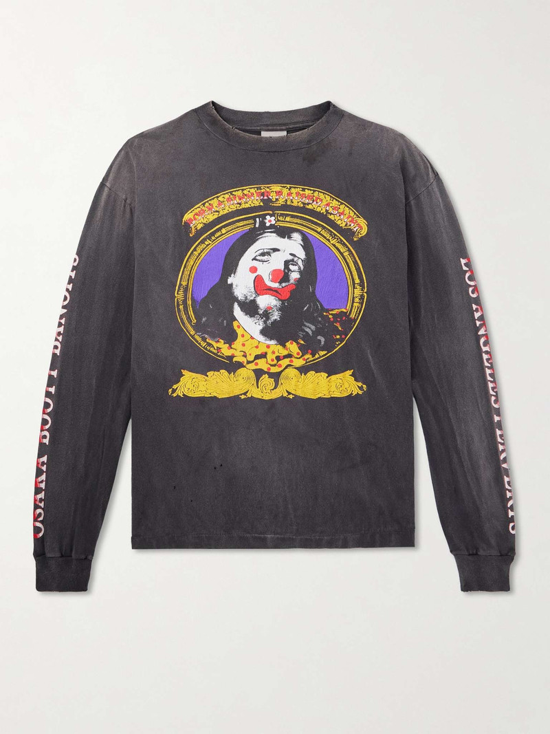 + Born X Raised Clown Distressed Printed Cotton-Jersey T-Shirt - 1