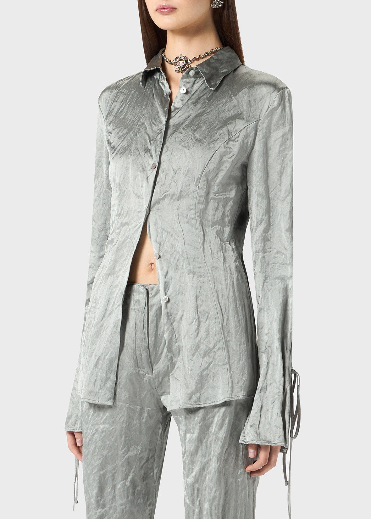 CRINKLED SATIN SHIRT - 5