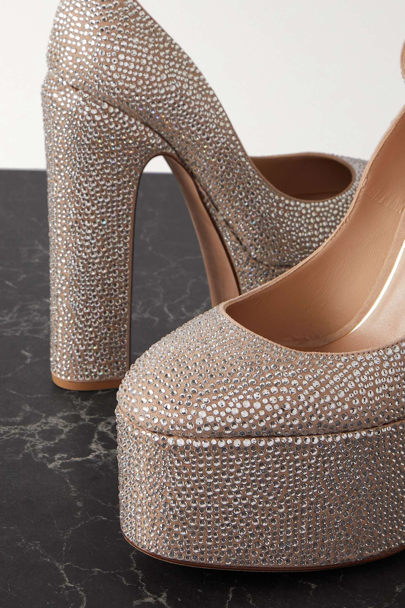 Crystal-embellished suede platform pumps - 4