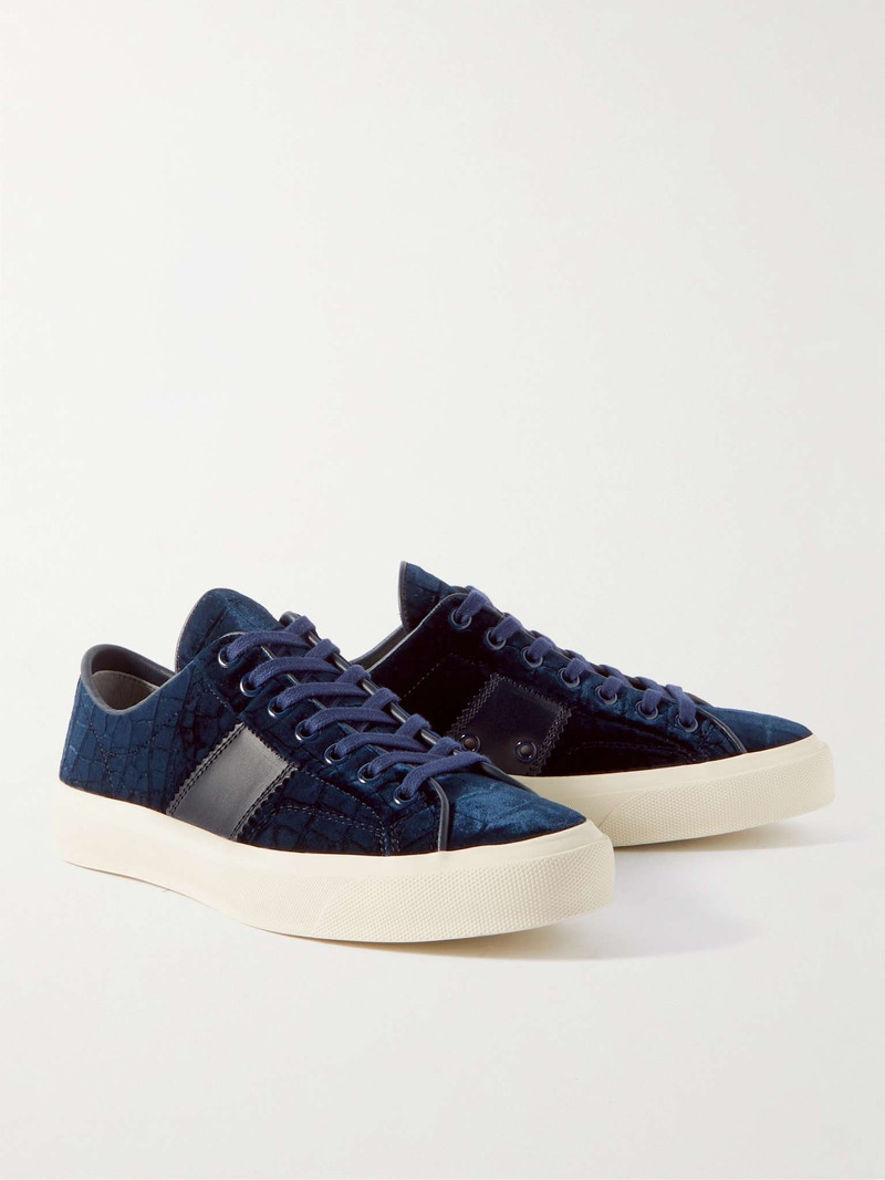 Cambridge Leather-Trimmed Croc-Effect Velvet Sneakers 4
