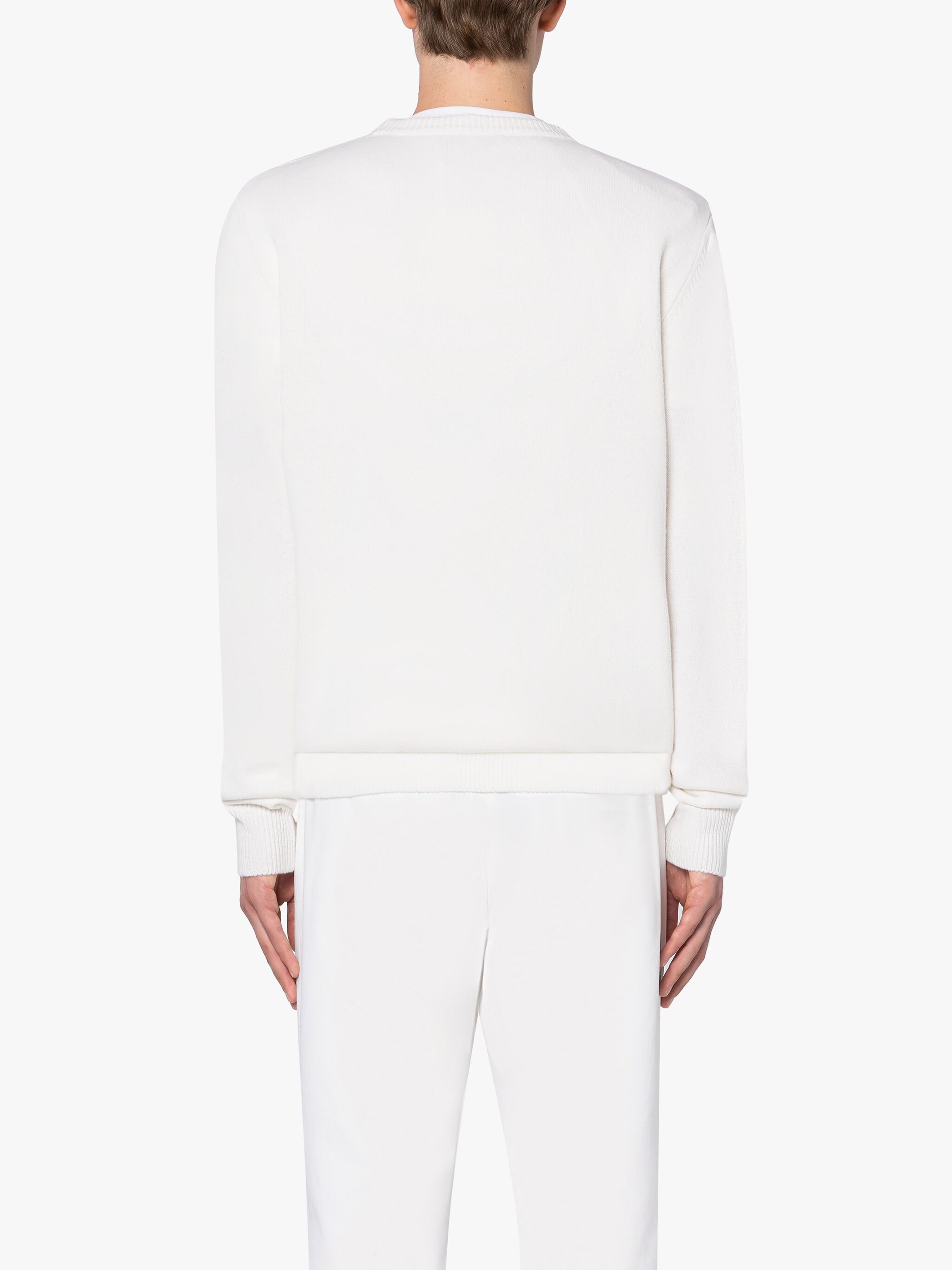WHITE MERINO WOOL & CASHMERE LOGO CREWNECK SWEATER - 4